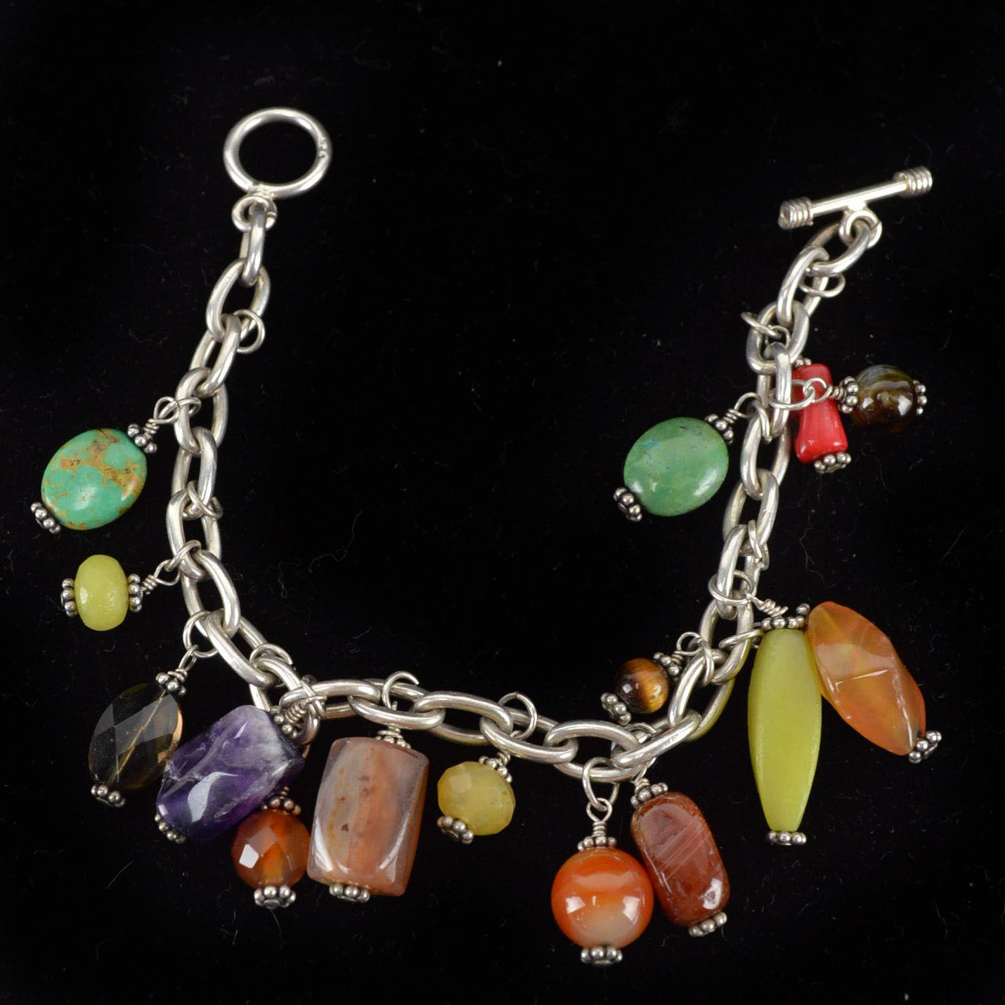 Sterling Silver Bracelet with Gemstone Beads