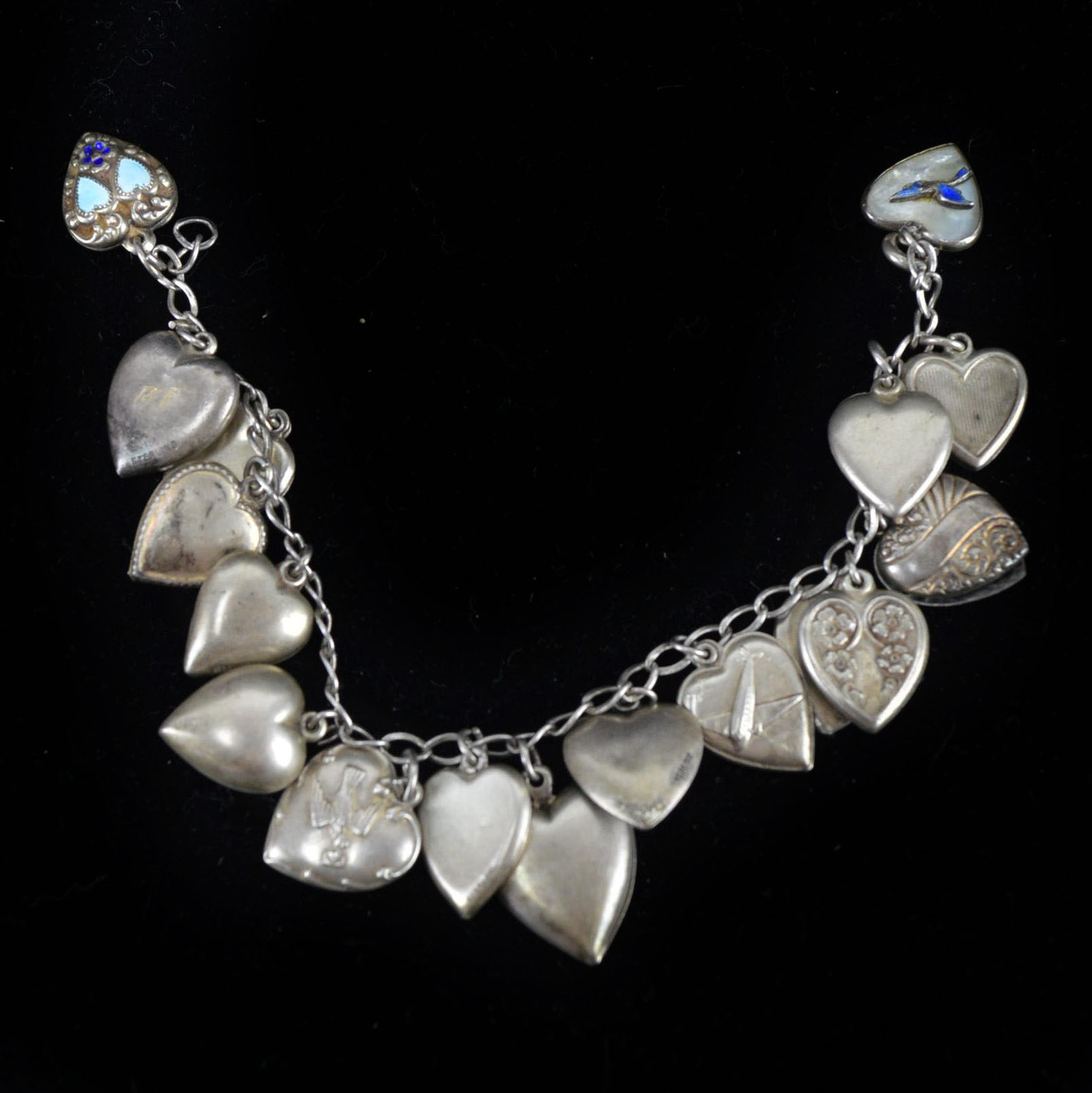 Vintage Sterling Silver Puffy Heart Charm Bracelet