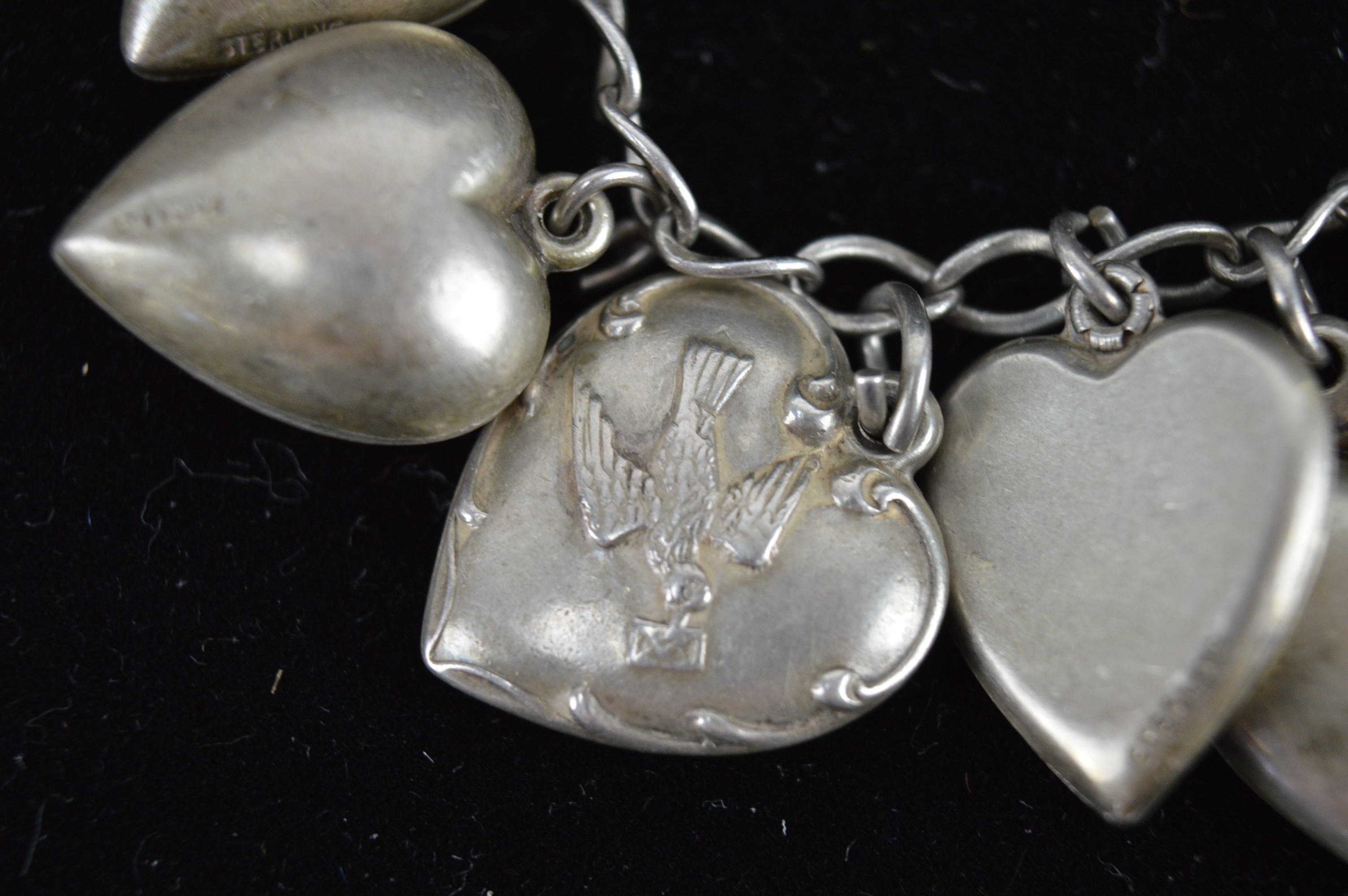 Vintage Sterling Silver Puffy Heart Charm Bracelet