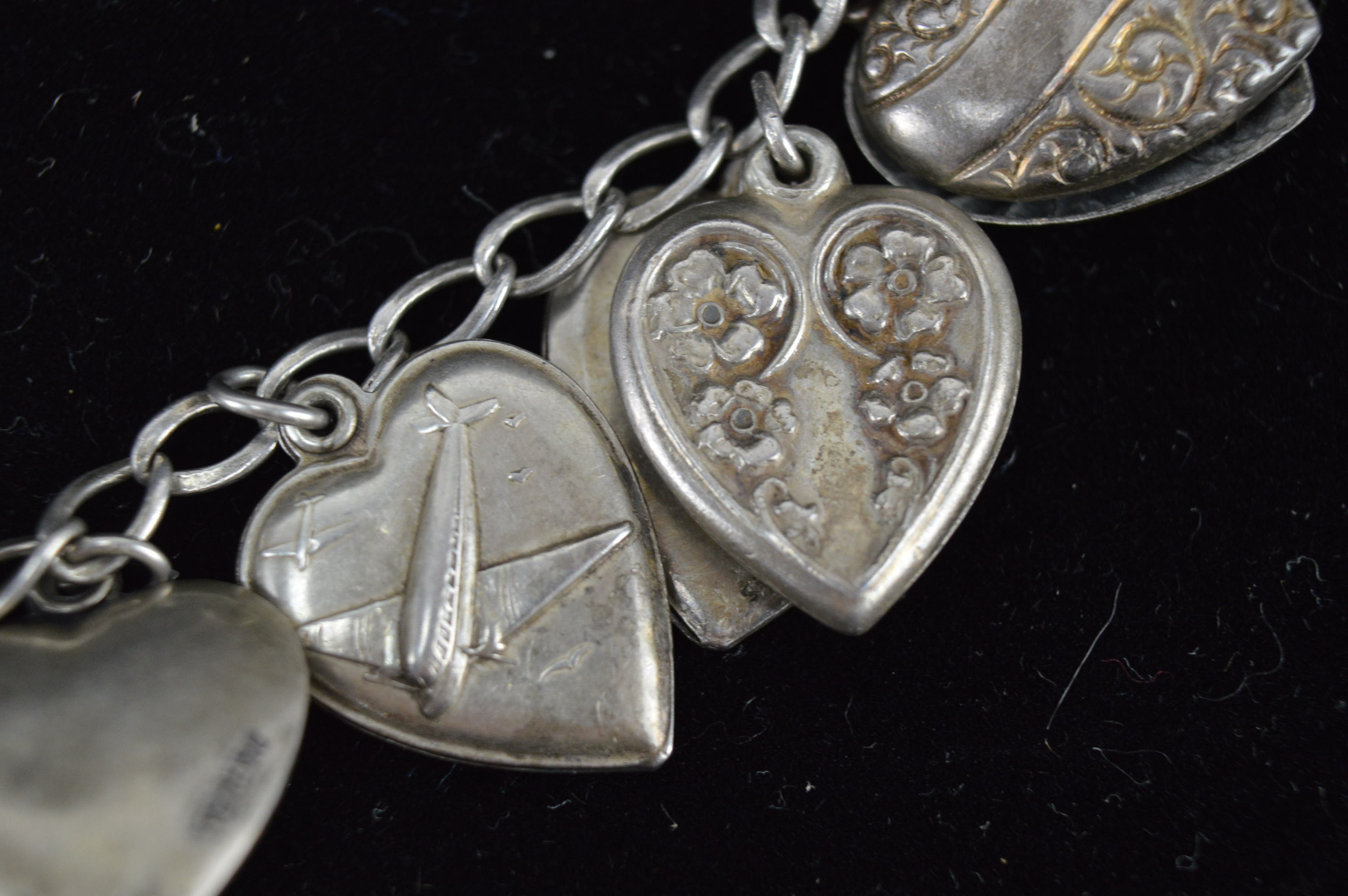 Vintage Sterling Silver Puffy Heart Charm Bracelet