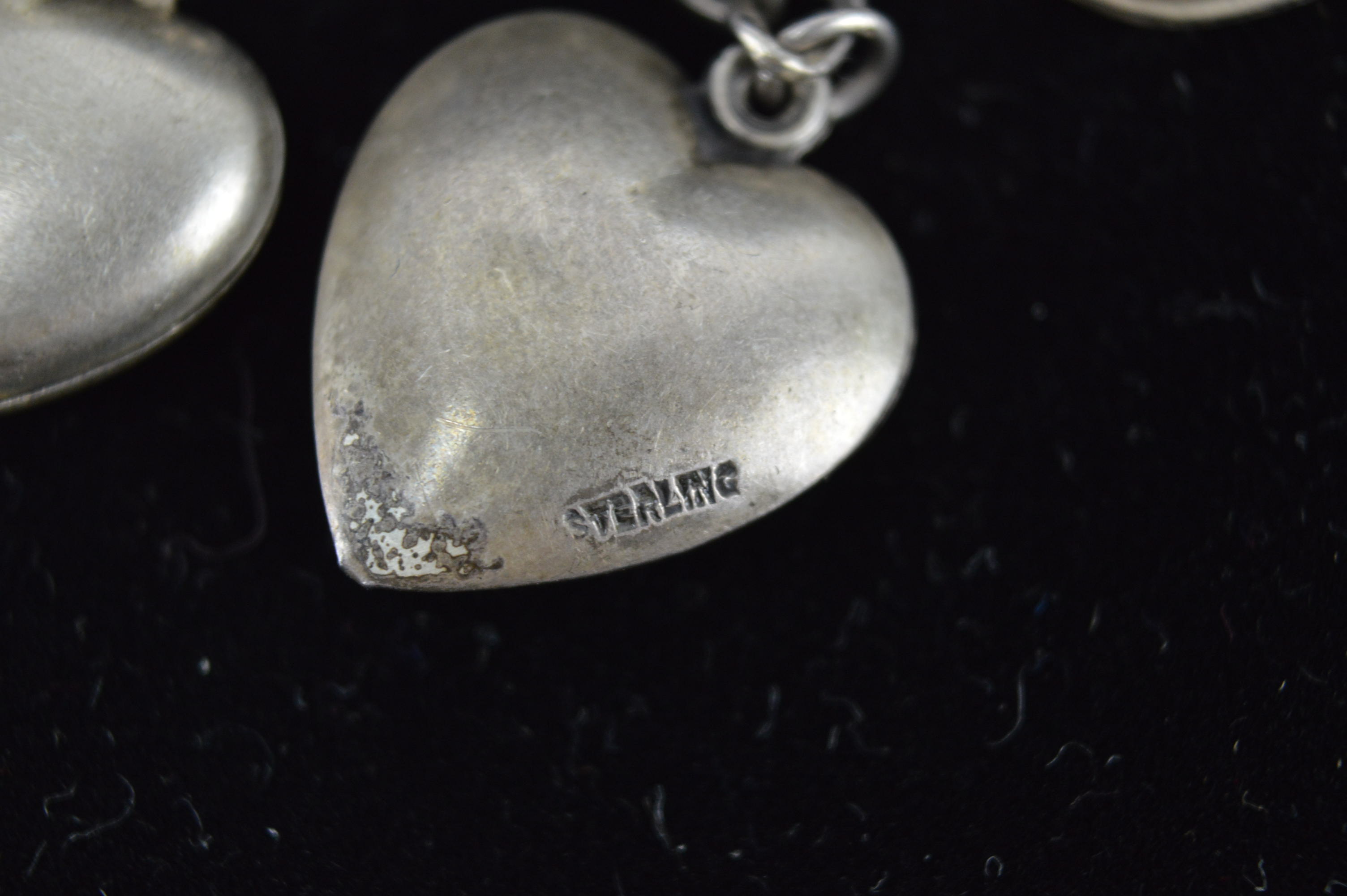 Vintage Sterling Silver Puffy Heart Charm Bracelet