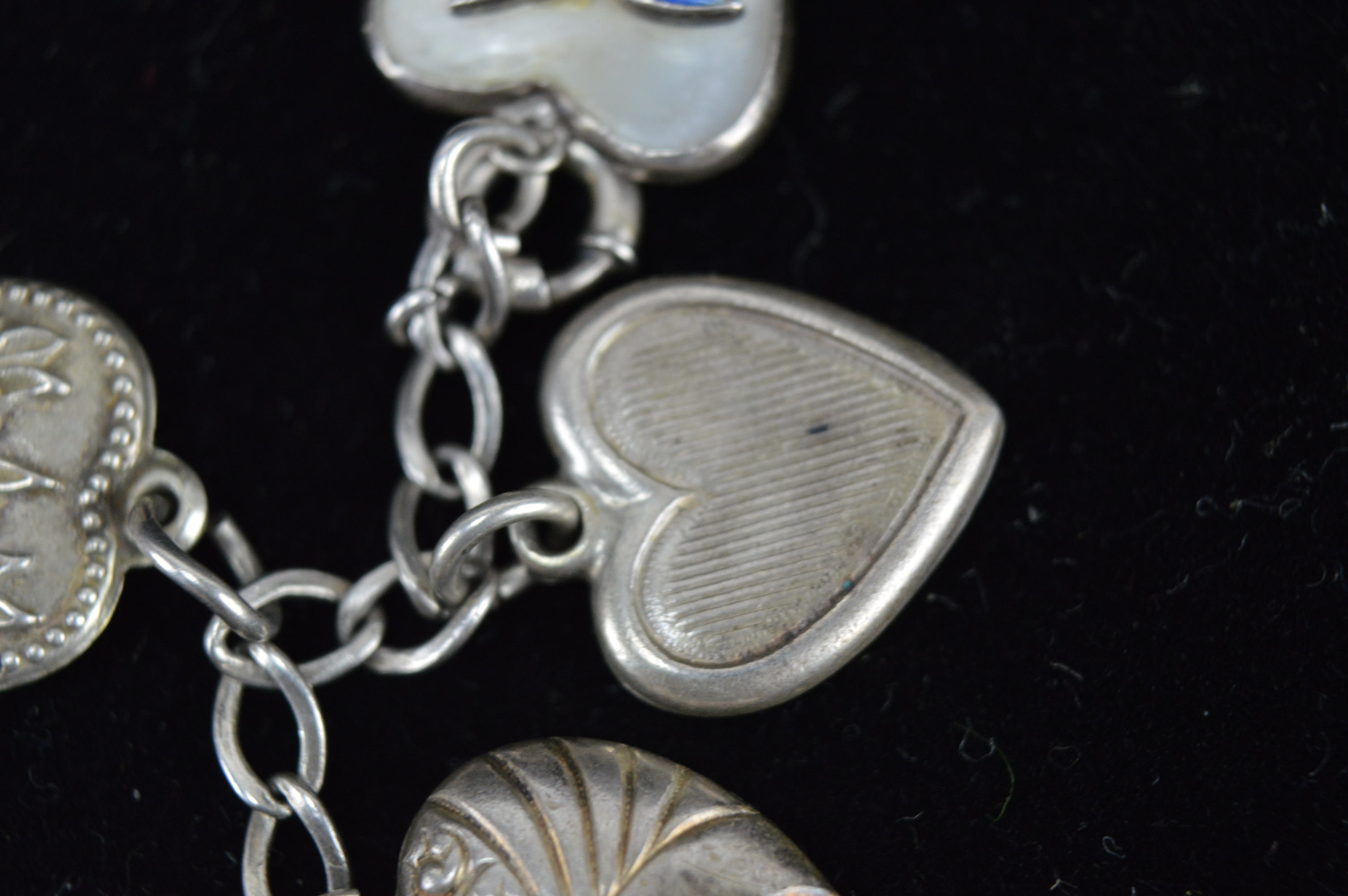 Vintage Sterling Silver Puffy Heart Charm Bracelet