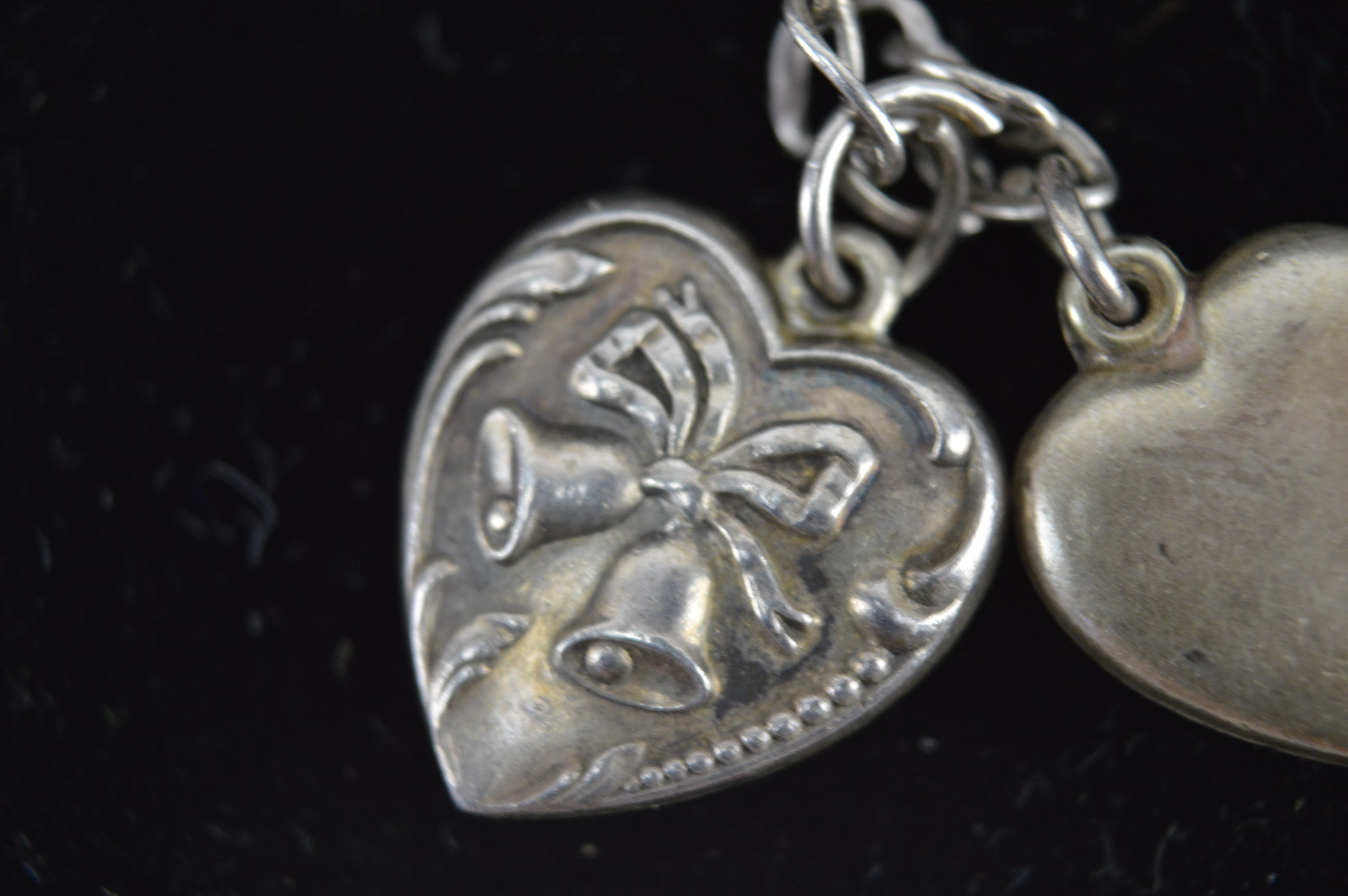 Vintage Sterling Silver Puffy Heart Charm Bracelet