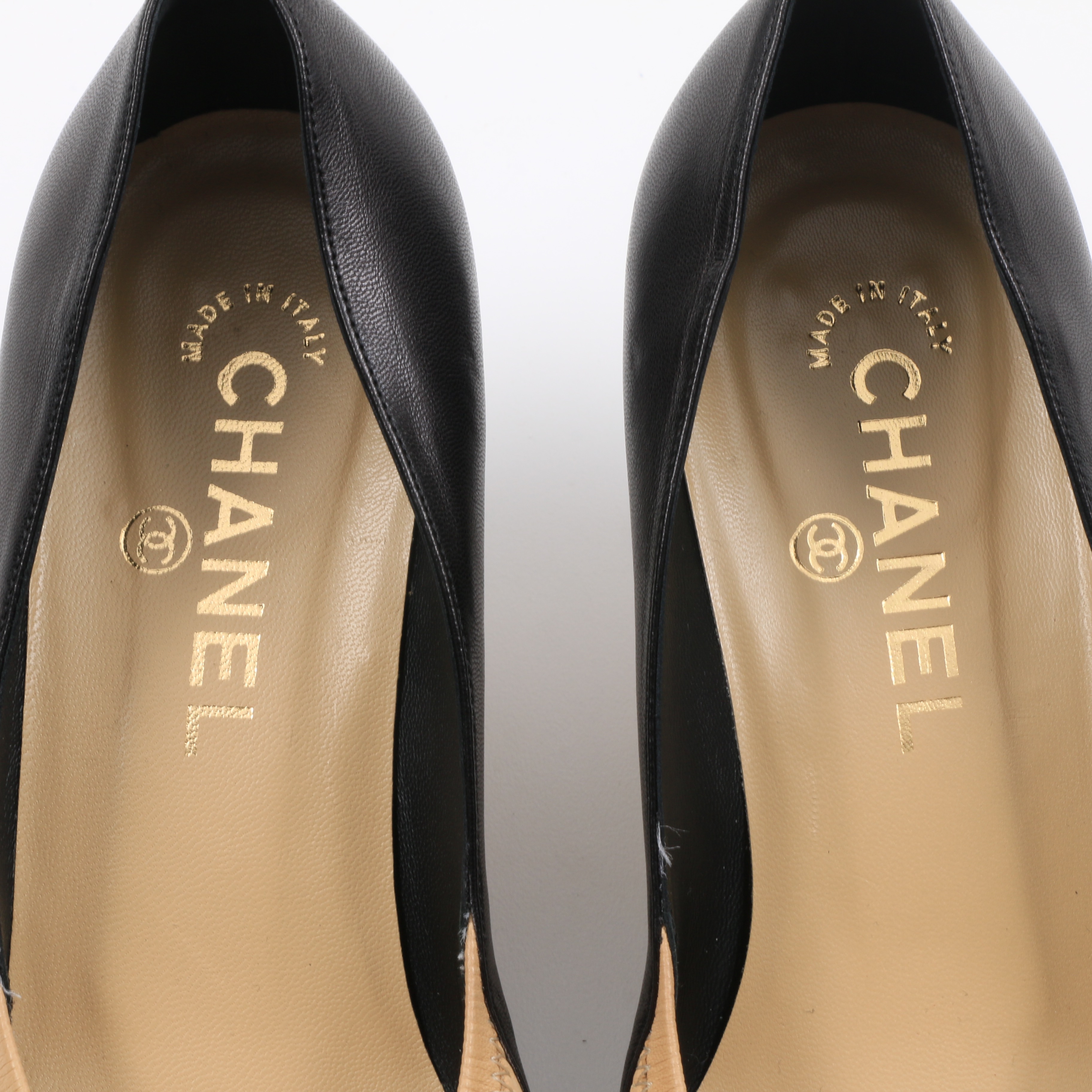 Chanel Beige and Black Kitten Heel Pump with Bow, Never Worn