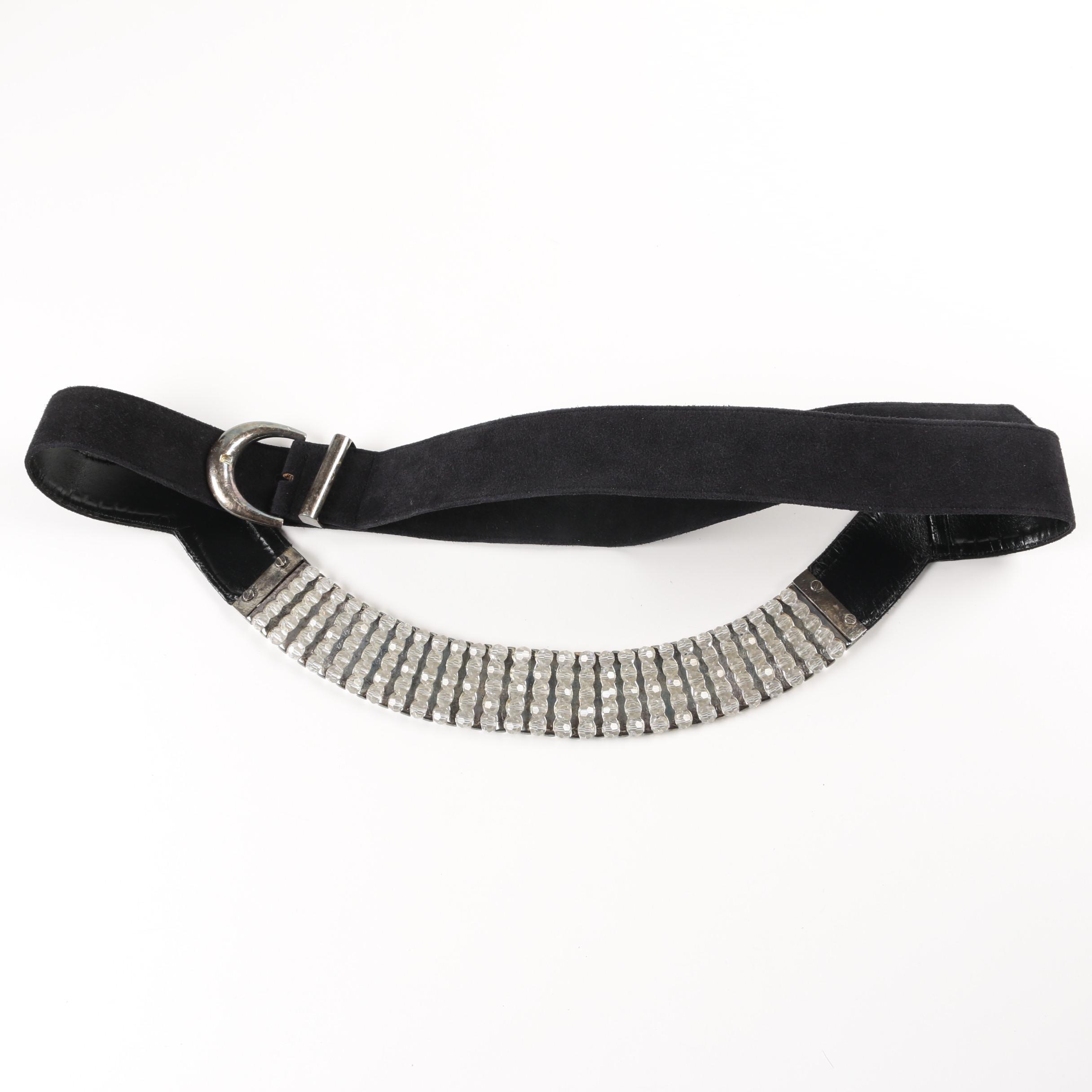 Daniel Swarovski Paris Crystal and Black Leather Belt