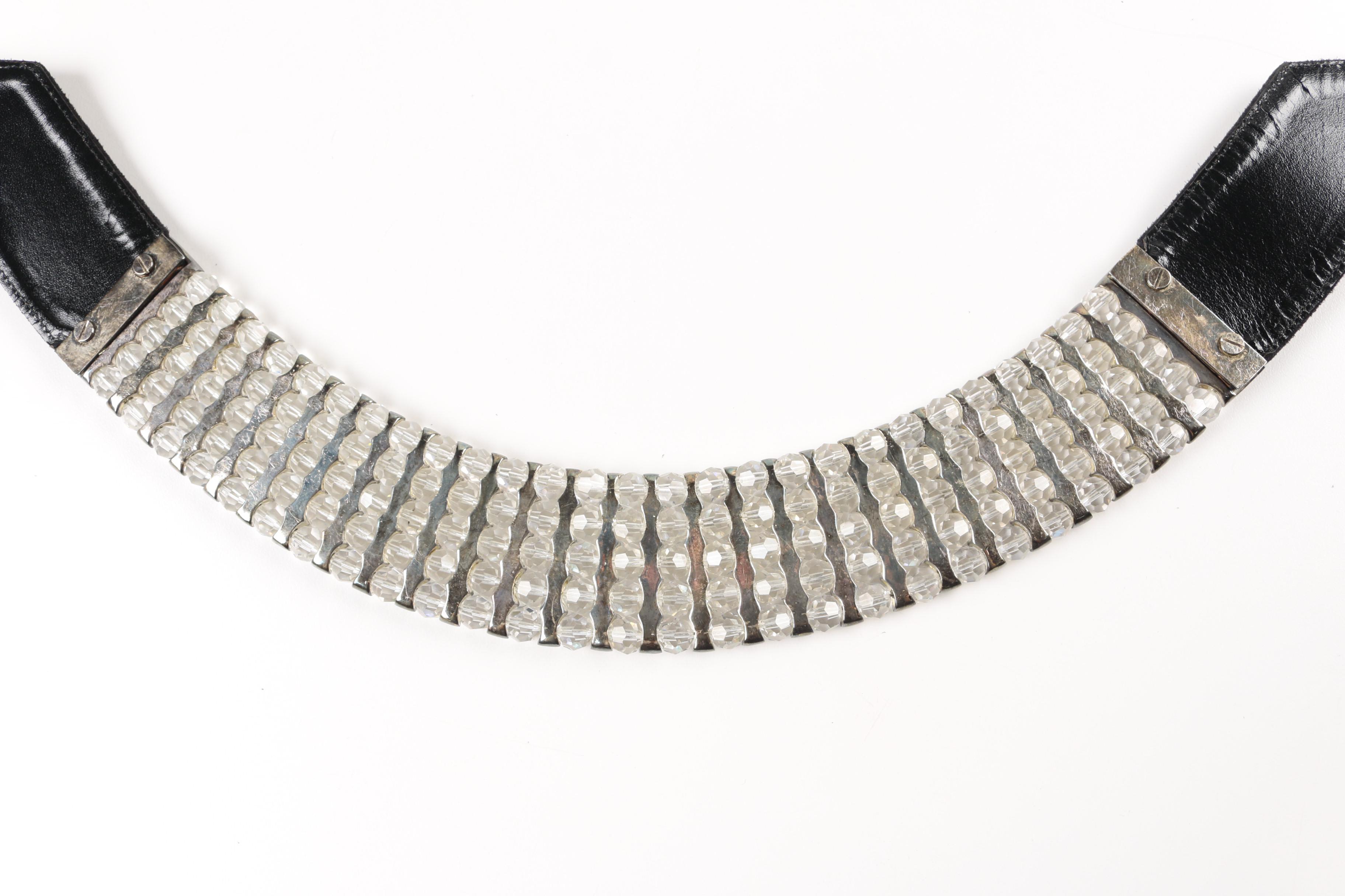 Daniel Swarovski Paris Crystal and Black Leather Belt