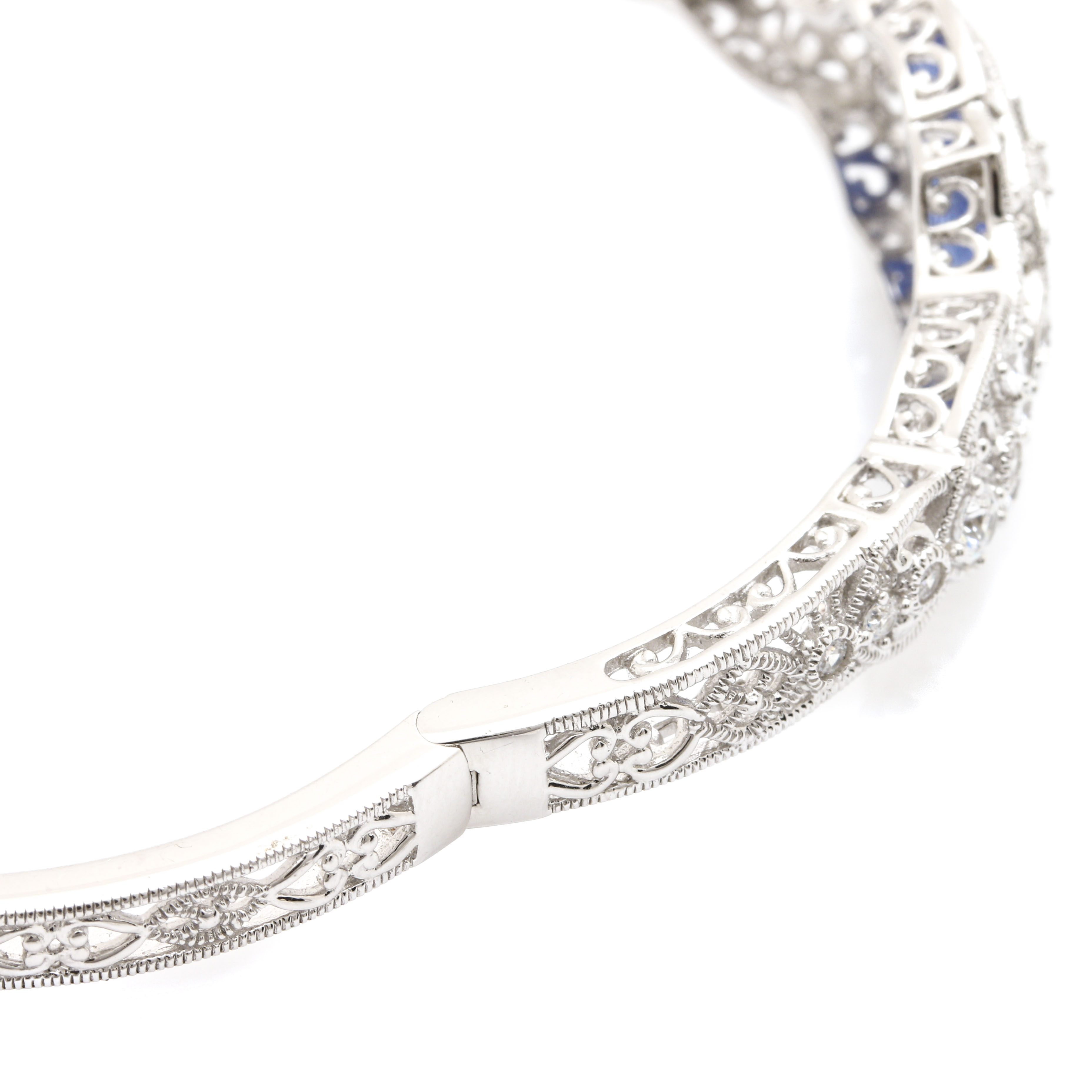 Sterling Silver Cubic Zirconia and Camphor Glass Bangle Bracelet and Ring