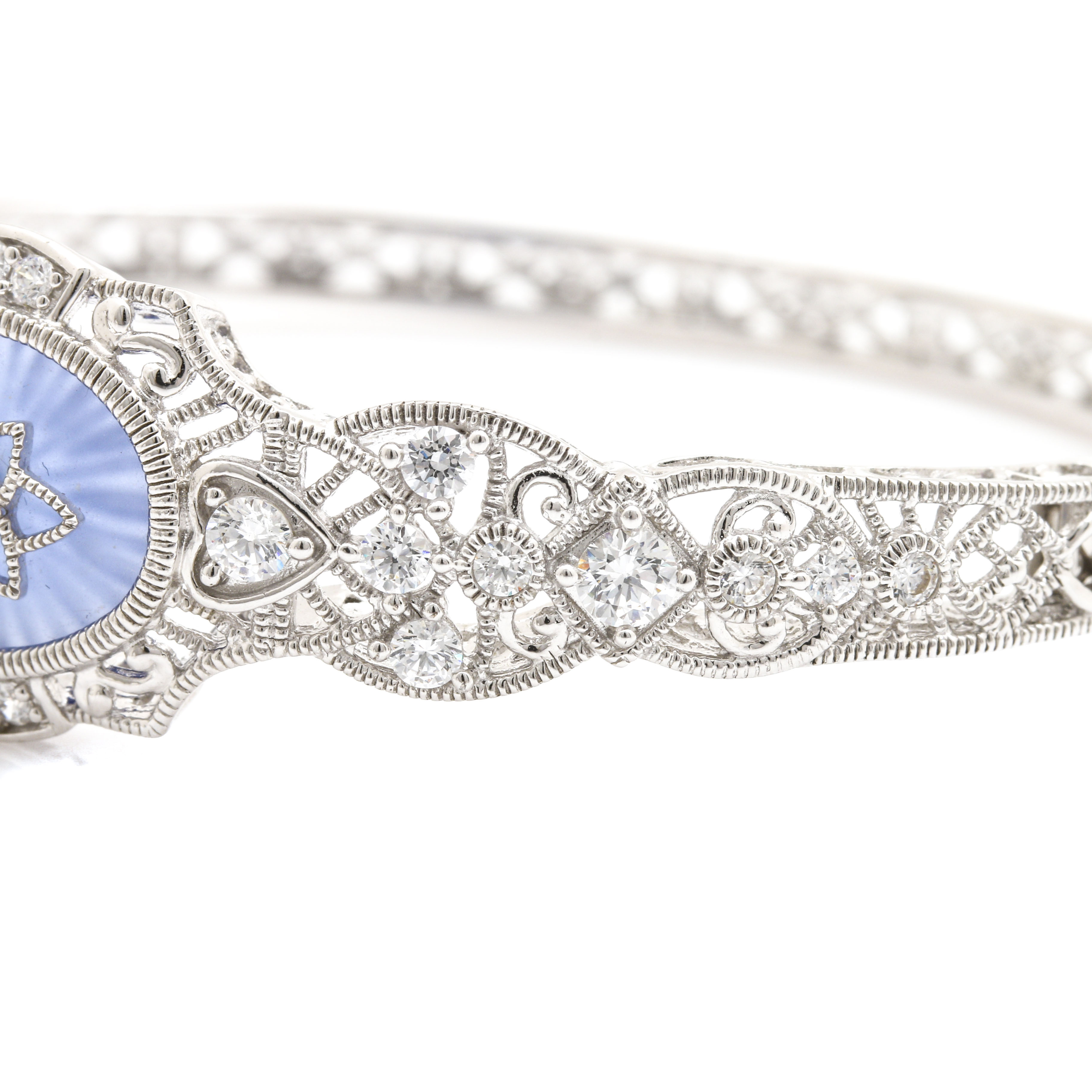 Sterling Silver Cubic Zirconia and Camphor Glass Bangle Bracelet and Ring