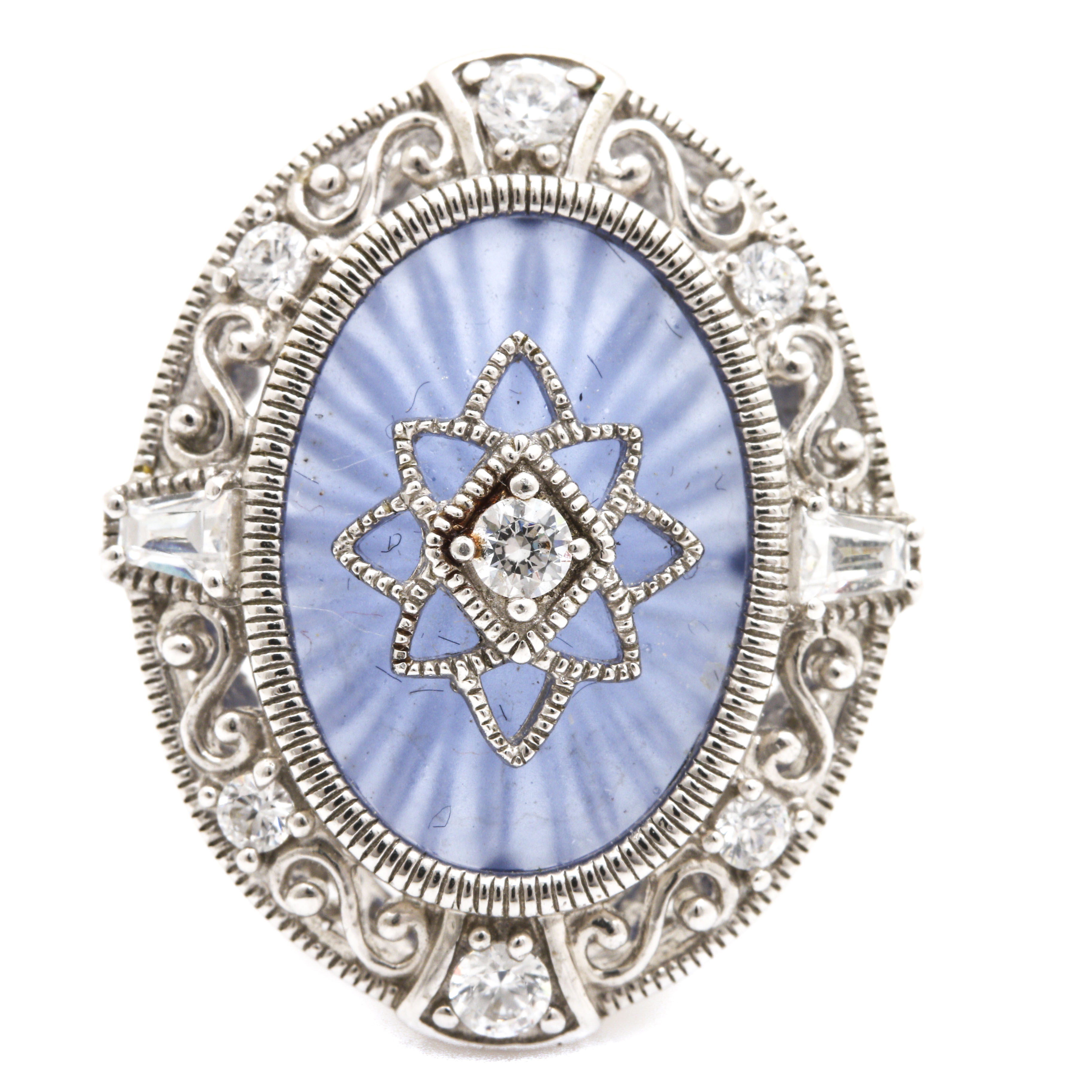 Sterling Silver Cubic Zirconia and Camphor Glass Bangle Bracelet and Ring