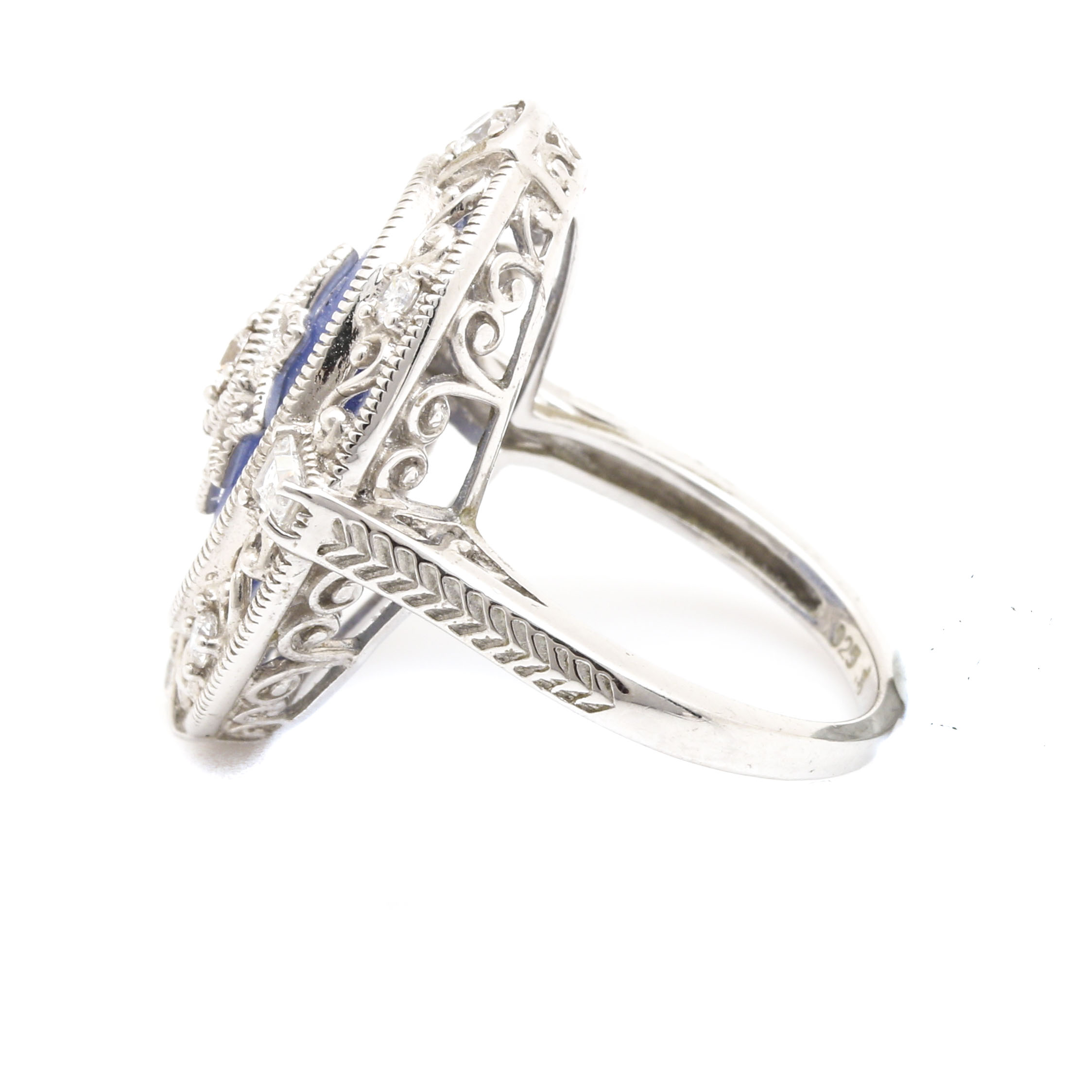 Sterling Silver Cubic Zirconia and Camphor Glass Bangle Bracelet and Ring