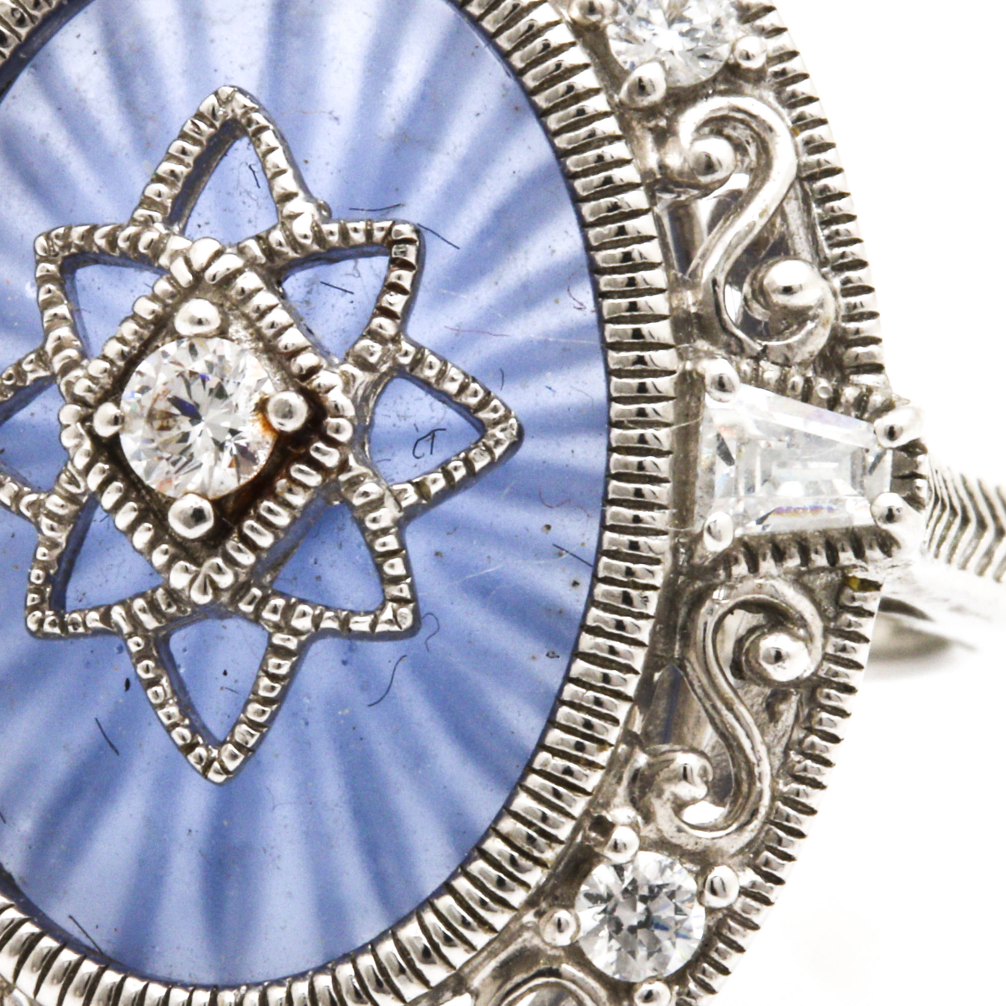 Sterling Silver Cubic Zirconia and Camphor Glass Bangle Bracelet and Ring