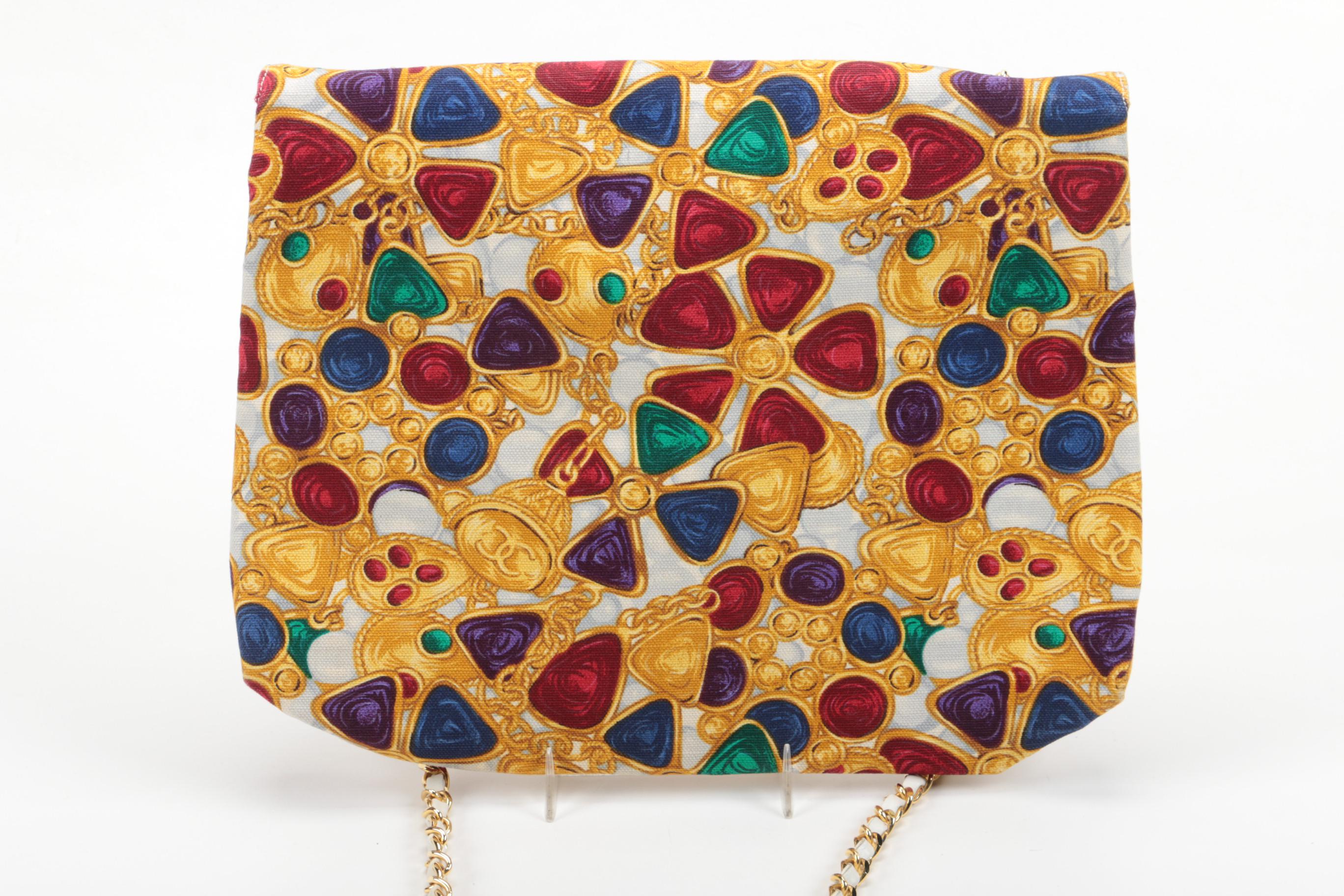 Vintage Circa 1980s Chanel Gripoix Jewelry Print Canvas Purse
