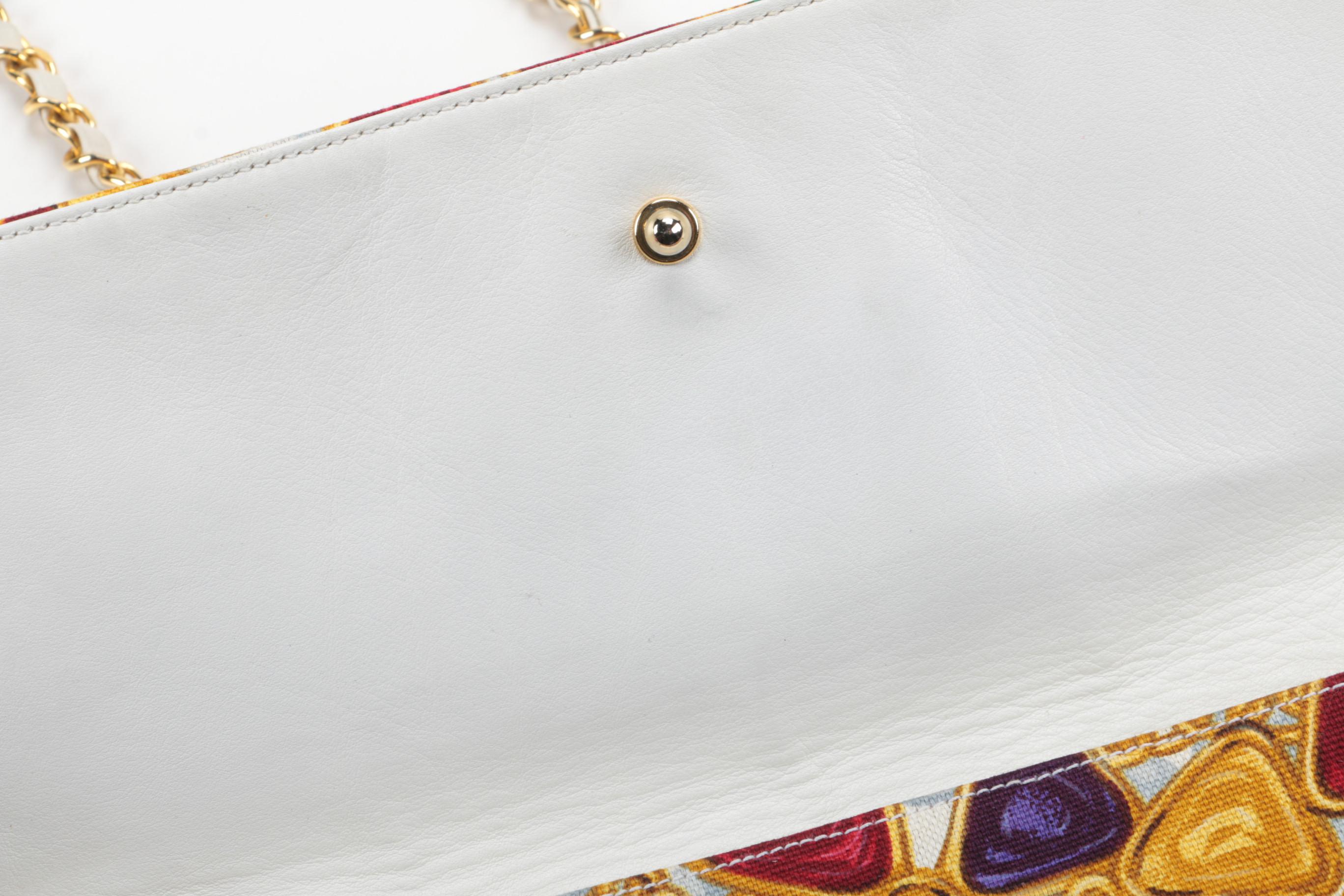 Vintage Circa 1980s Chanel Gripoix Jewelry Print Canvas Purse