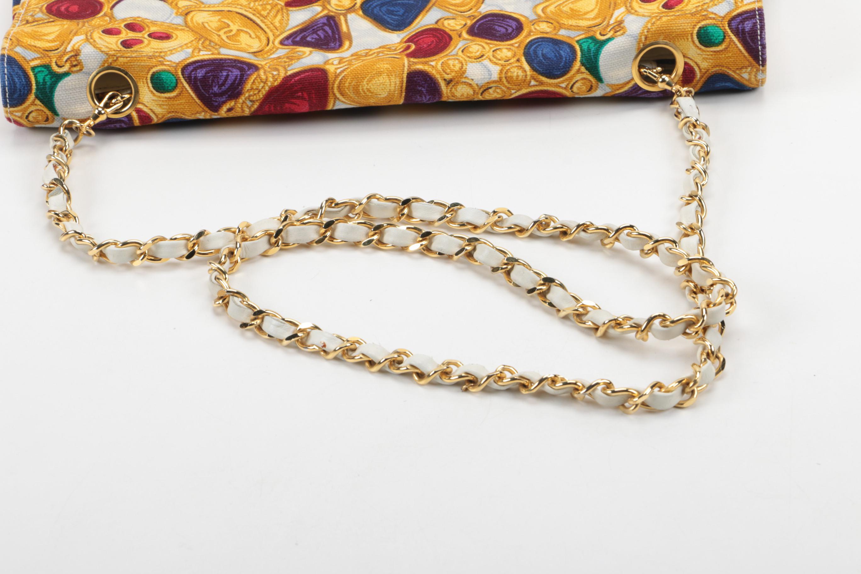 Vintage Circa 1980s Chanel Gripoix Jewelry Print Canvas Purse