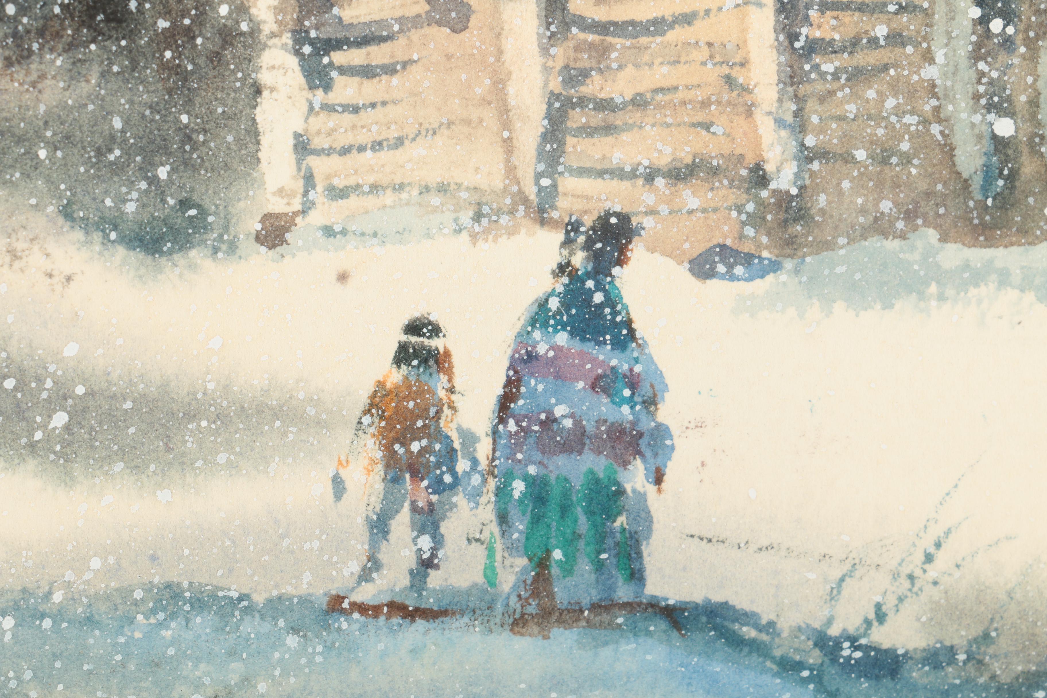 Paul Kuo Watercolor Painting of a Winter Scene