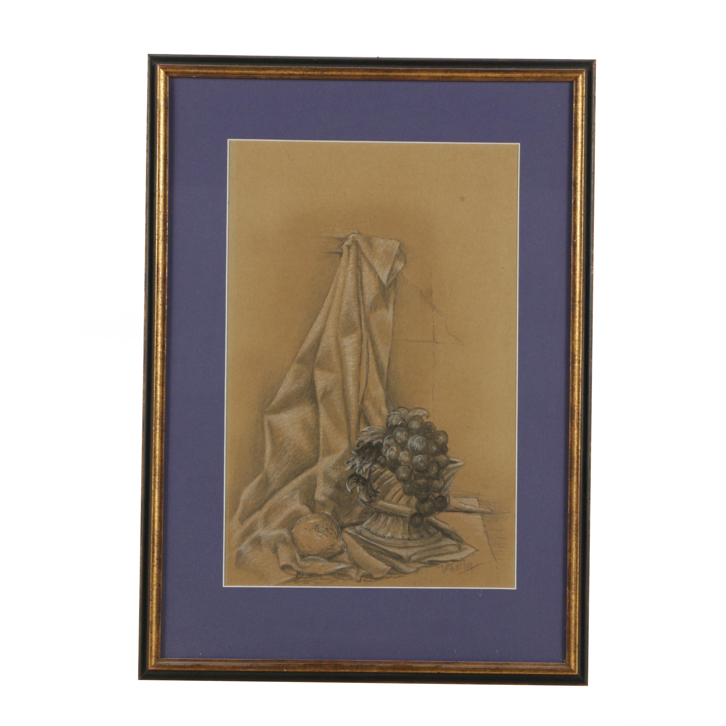 William Gotha 1967 Charcoal Drawing on Paper "Still Life"