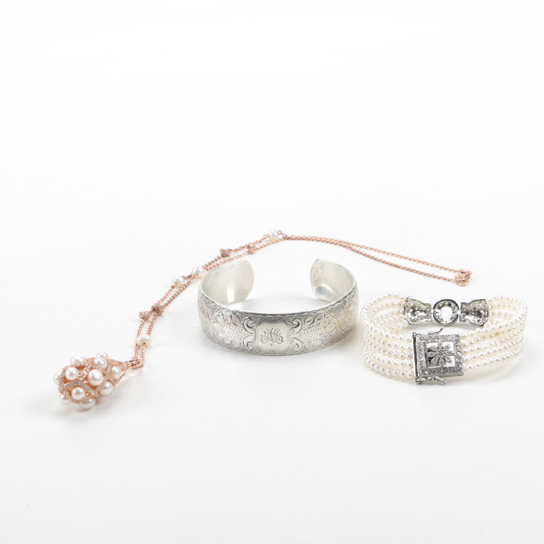 Sterling Silver Jewelry Including Cultured Pearls