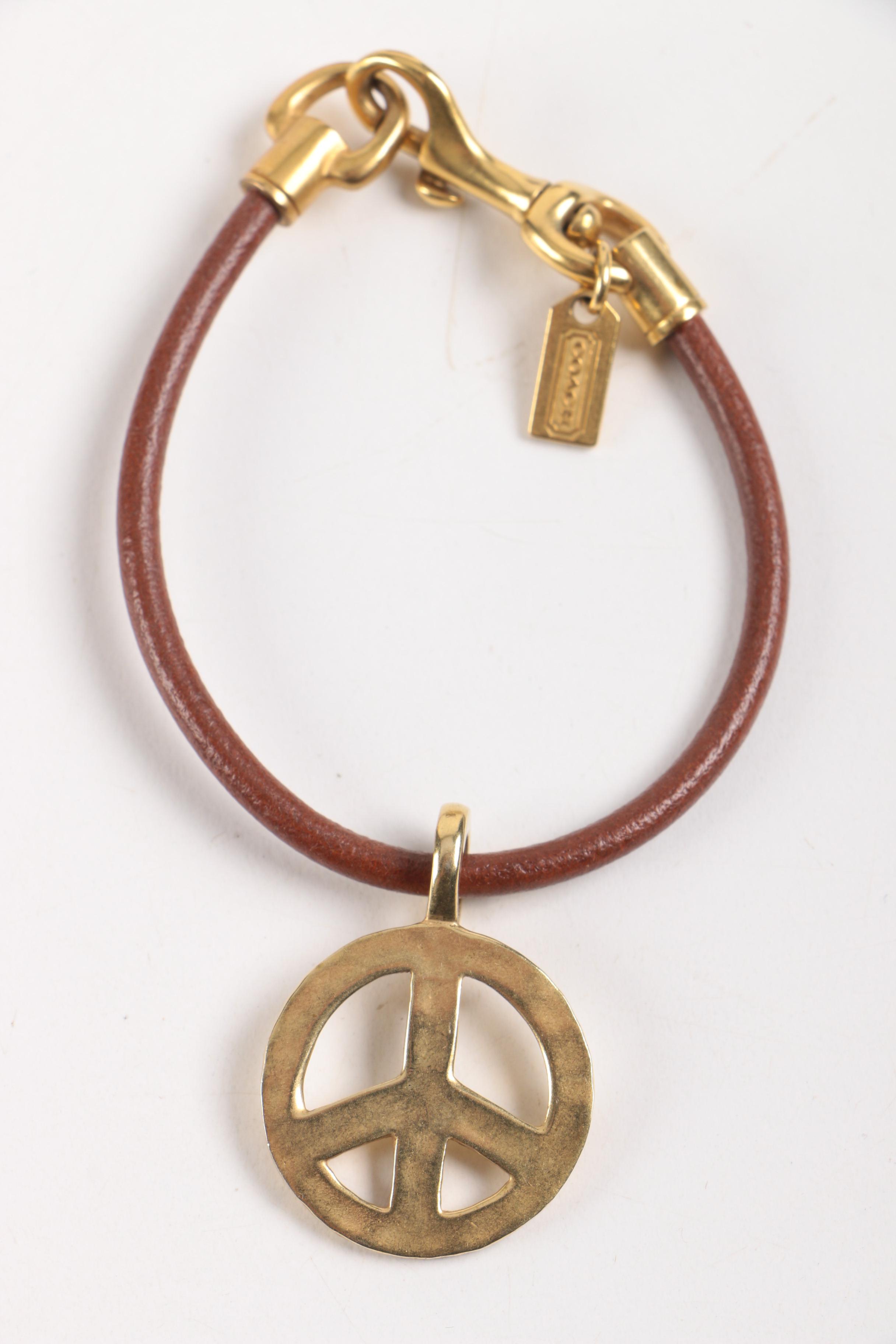 Coach Leather Cord Bracelet With Gold-Tone Peace Charm