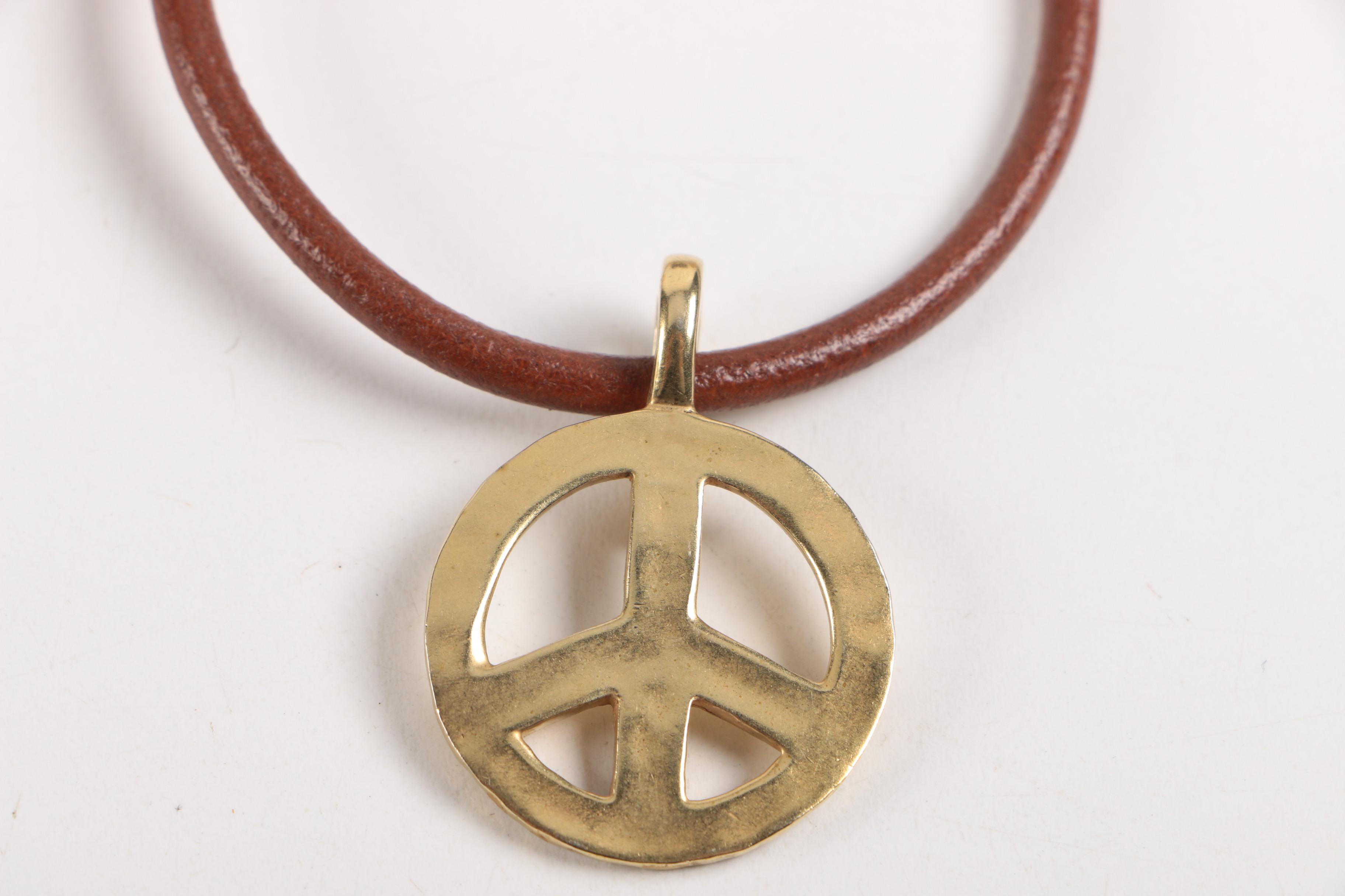 Coach Leather Cord Bracelet With Gold-Tone Peace Charm