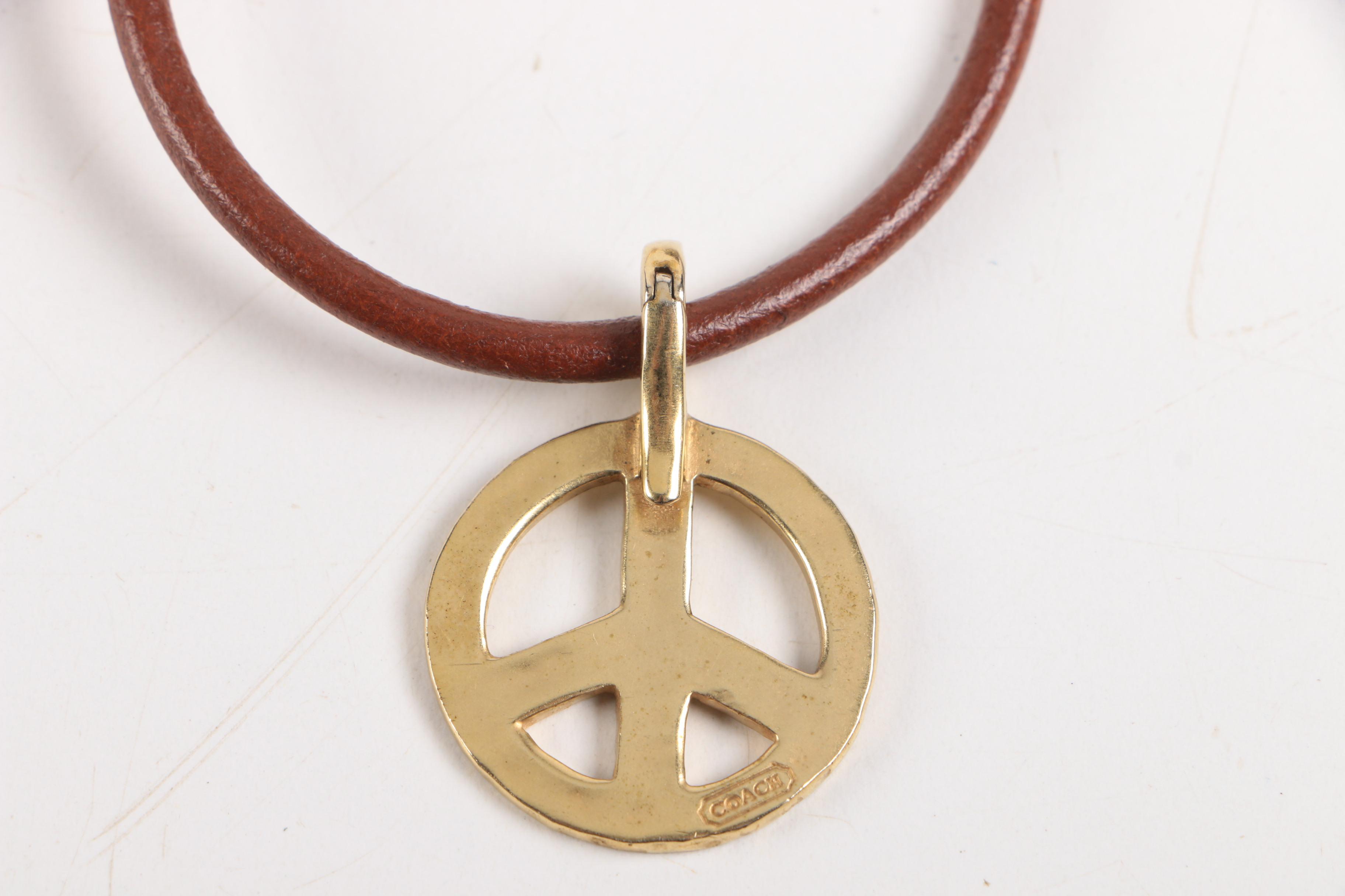 Coach Leather Cord Bracelet With Gold-Tone Peace Charm