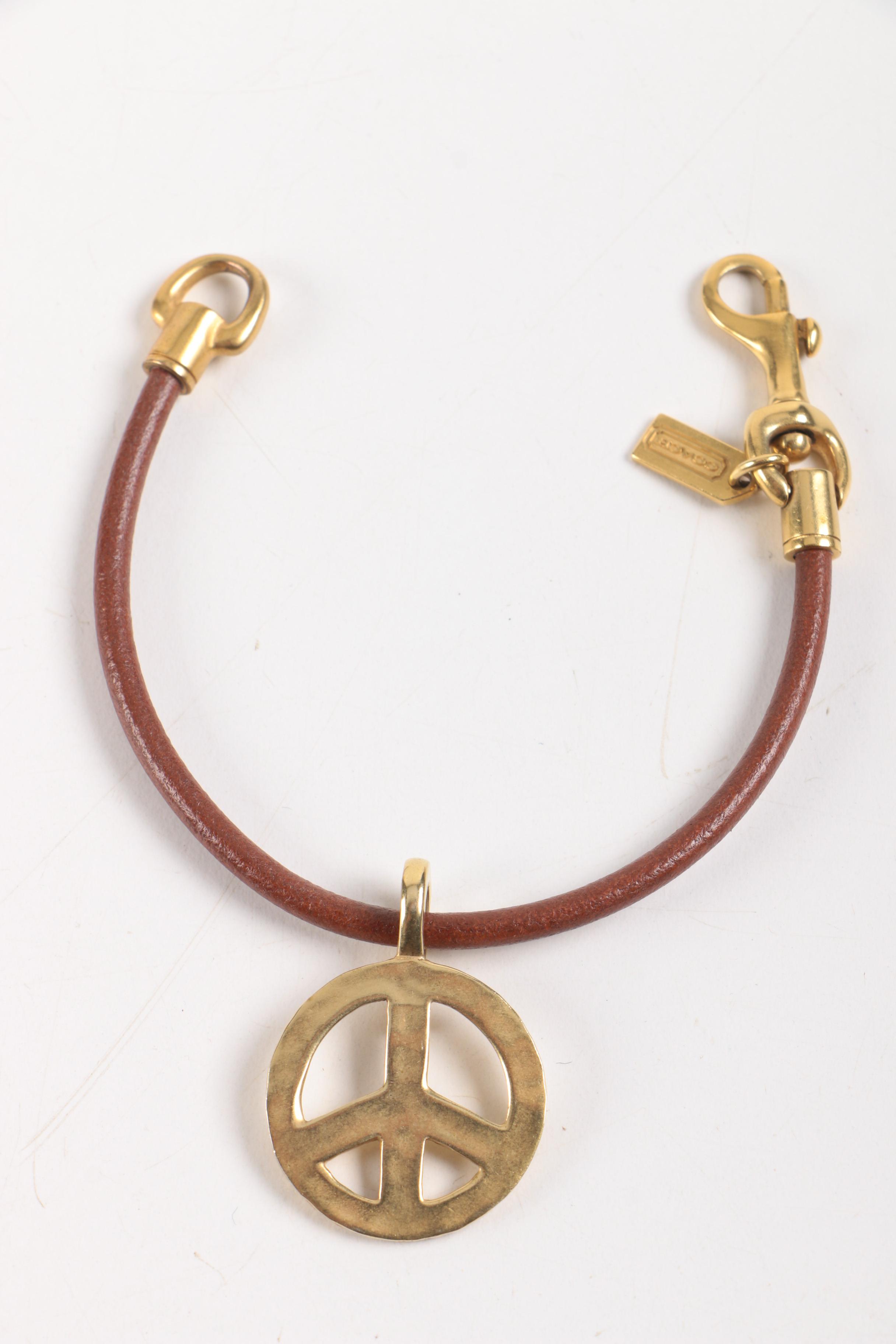 Coach Leather Cord Bracelet With Gold-Tone Peace Charm