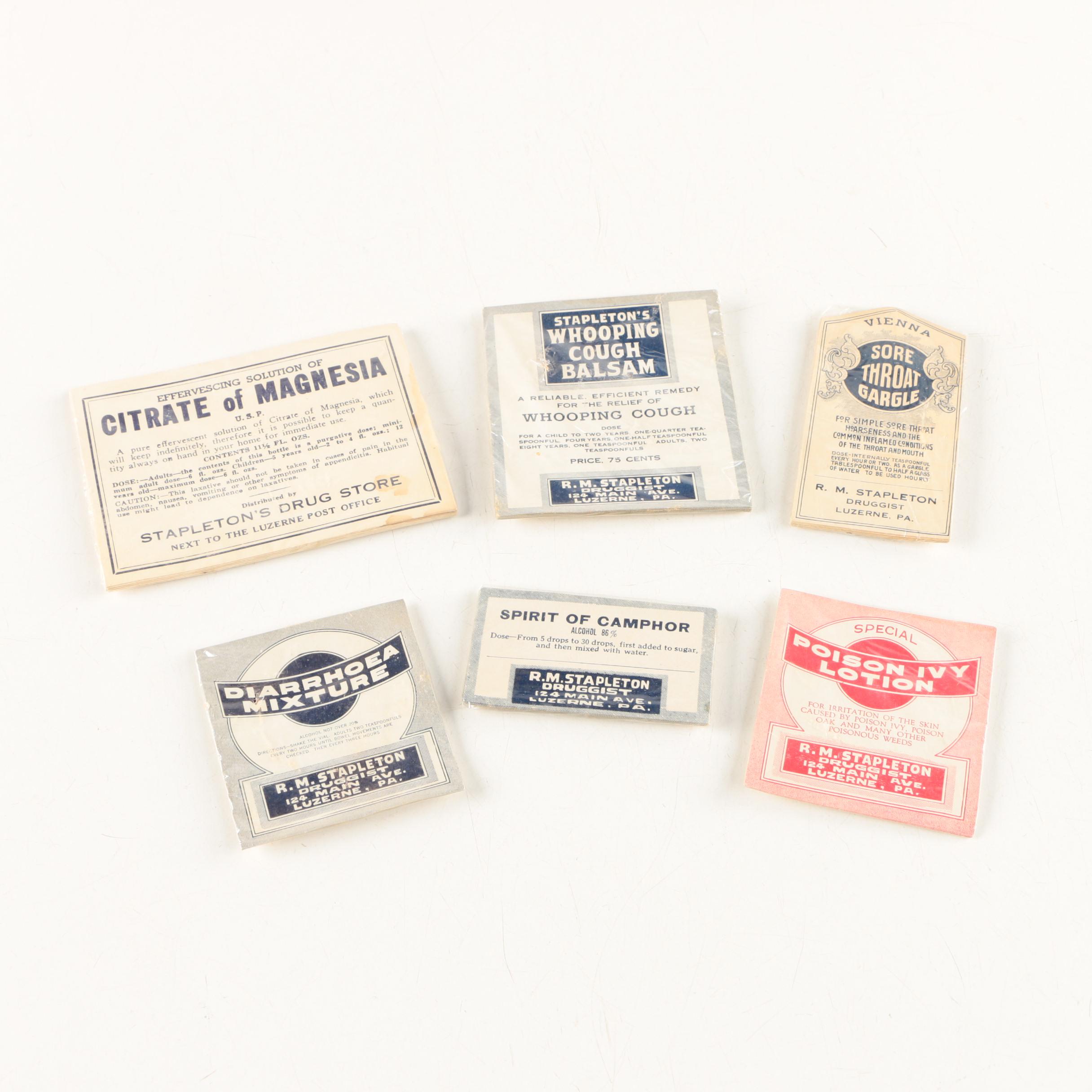 Vintage R. M. Stapleton's Drug Store Labels