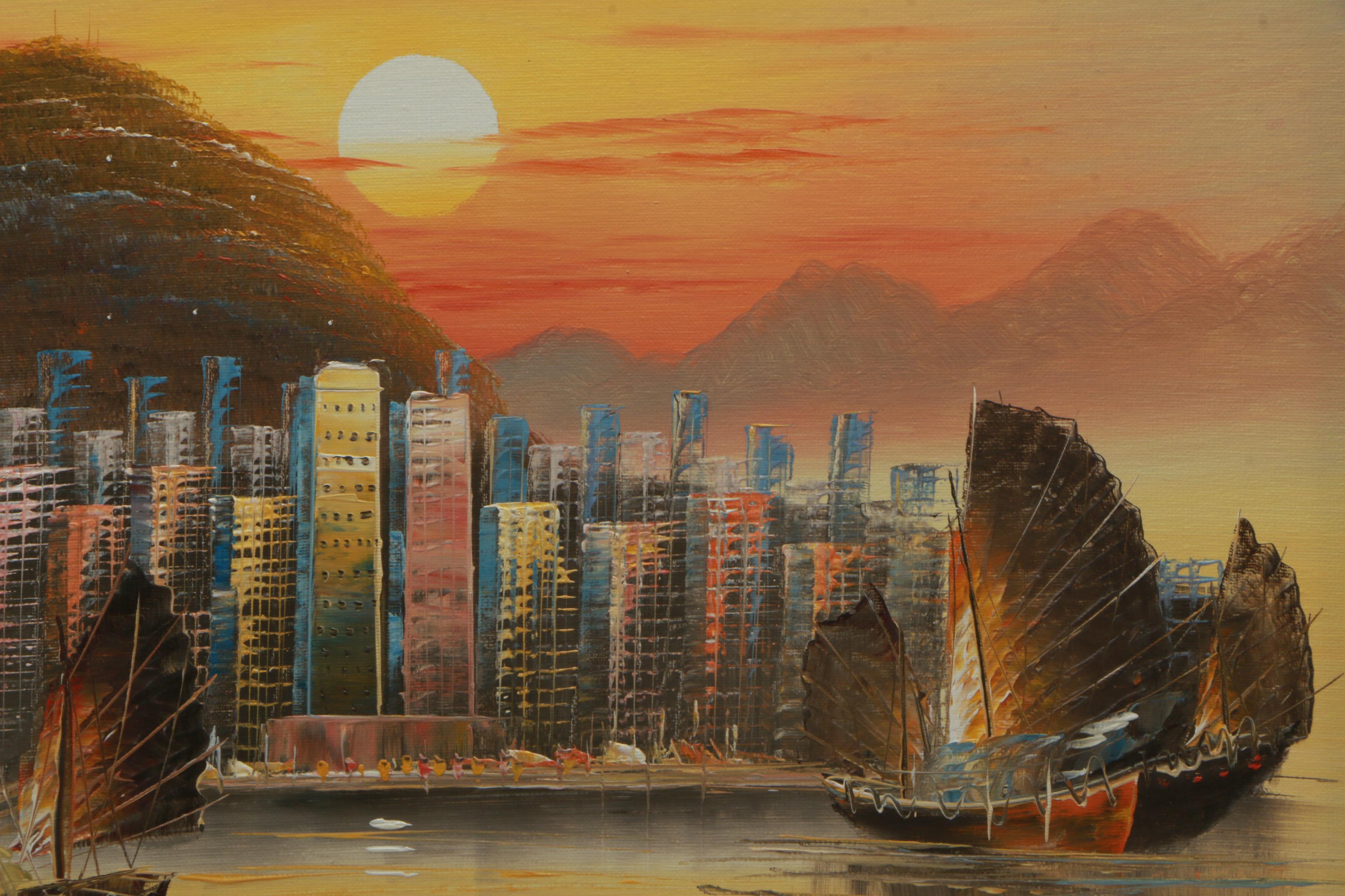 Tang Ping Oil Painting on Canvas of Ship Scene