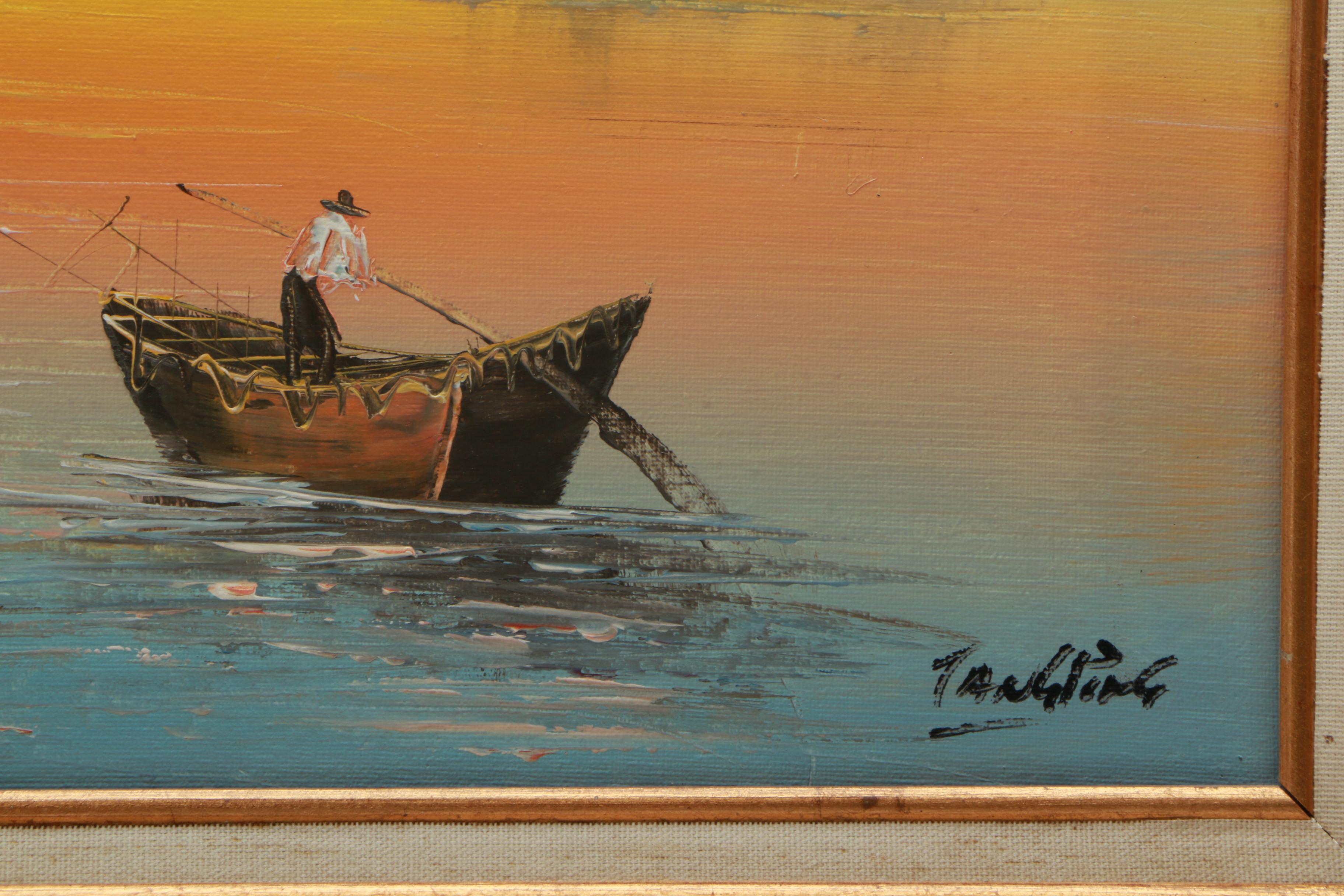 Tang Ping Oil Painting on Canvas of Ship Scene