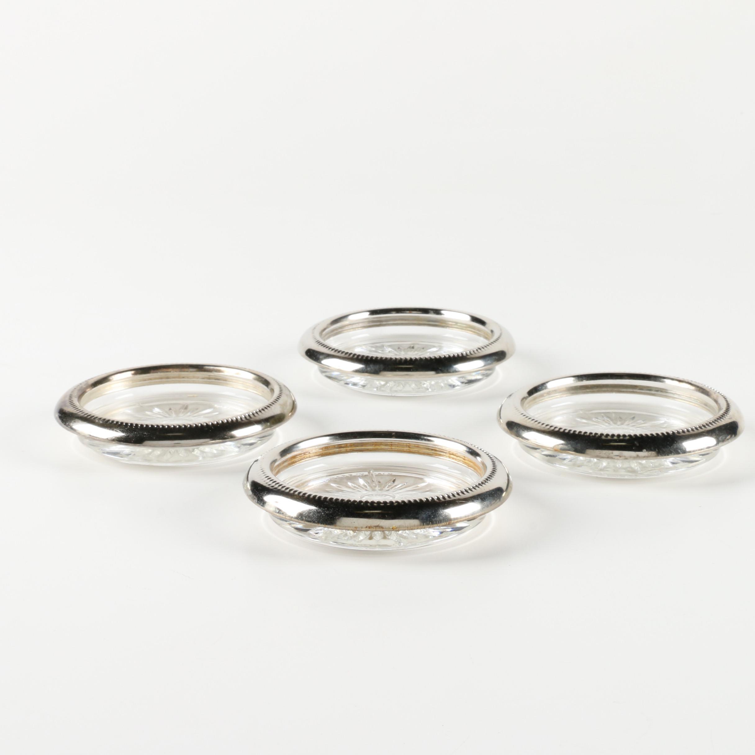 Edwardian Style Silver Plate and Glass Claret Jug with Coasters