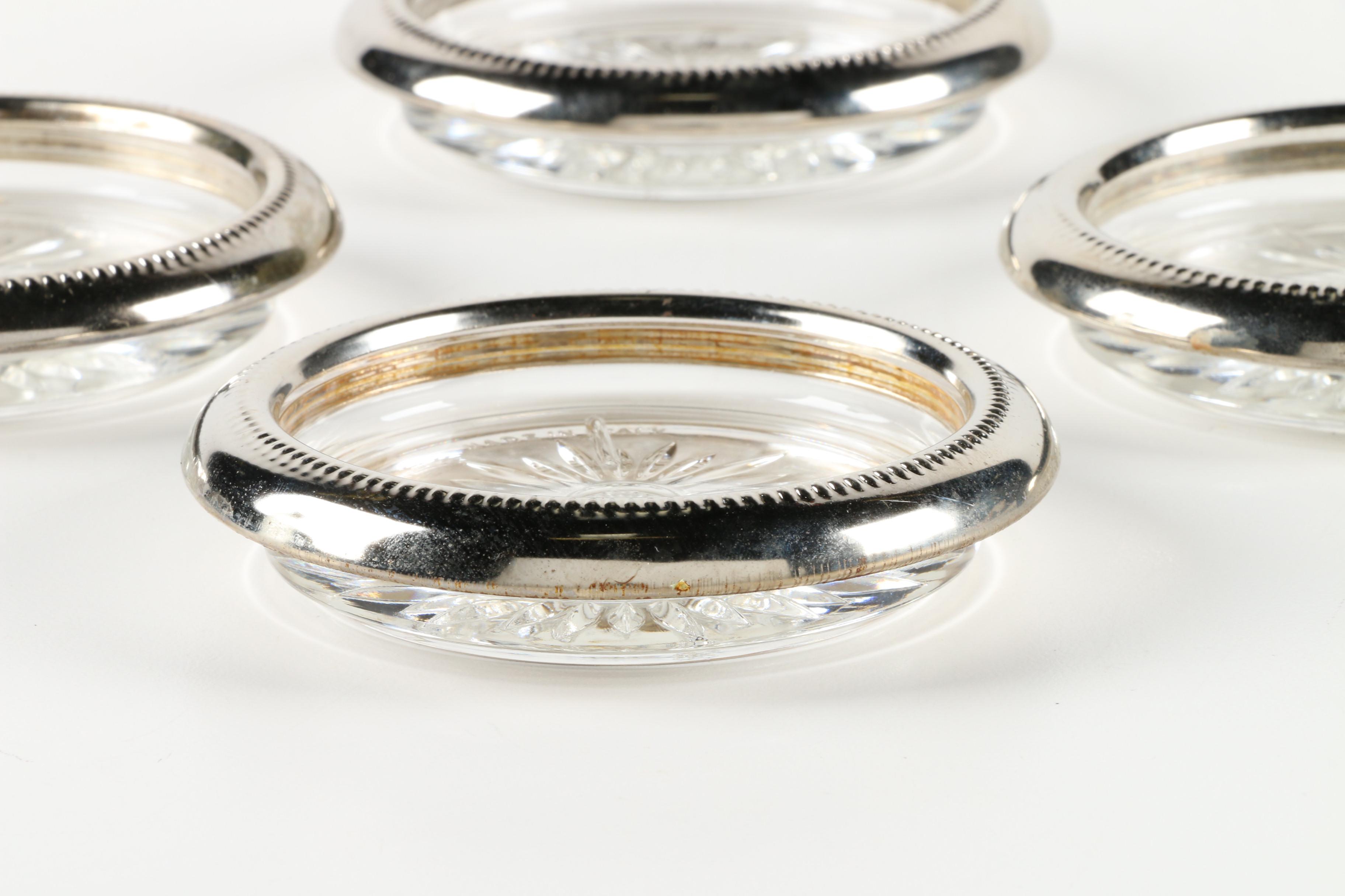 Edwardian Style Silver Plate and Glass Claret Jug with Coasters