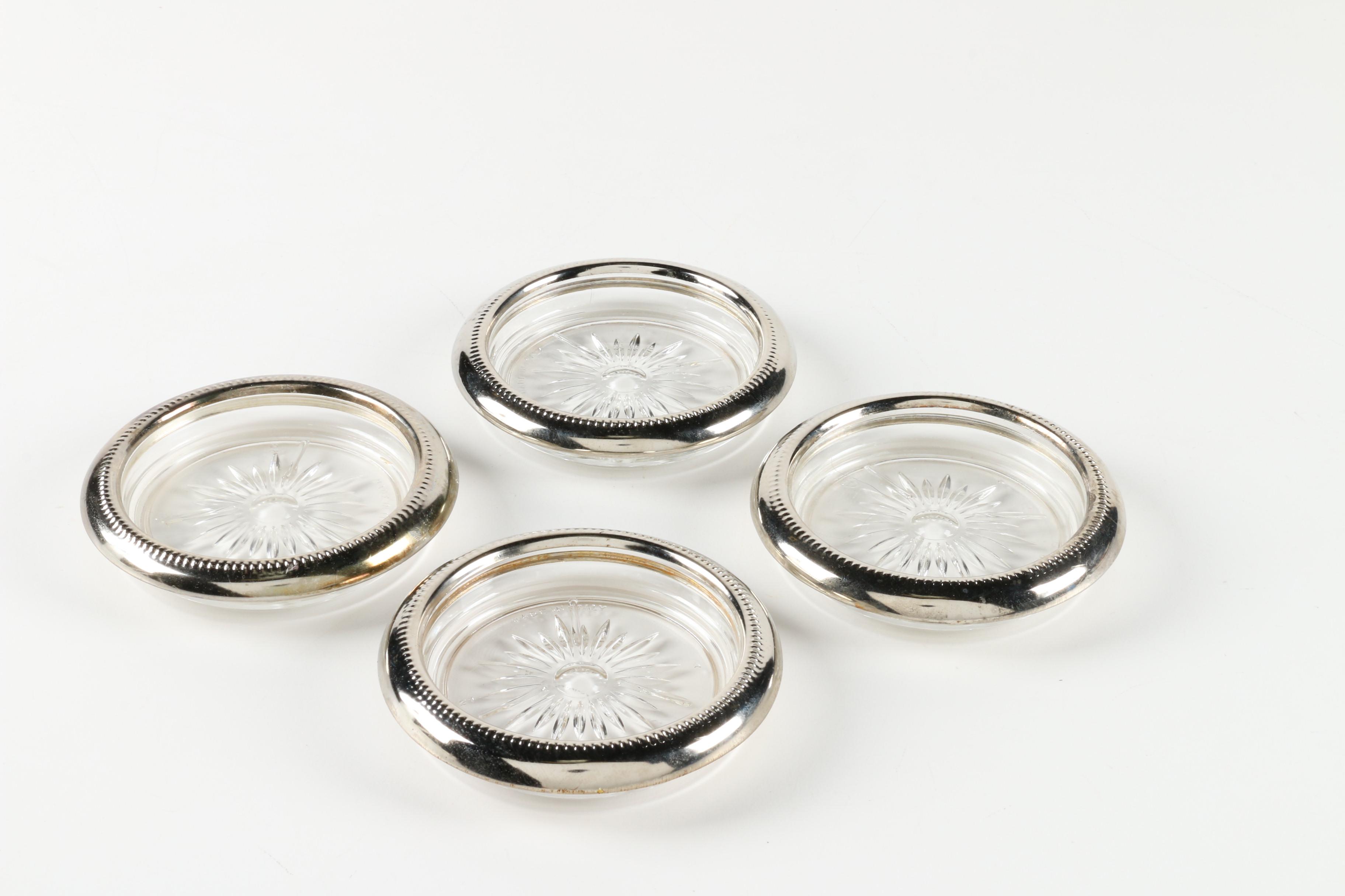 Edwardian Style Silver Plate and Glass Claret Jug with Coasters