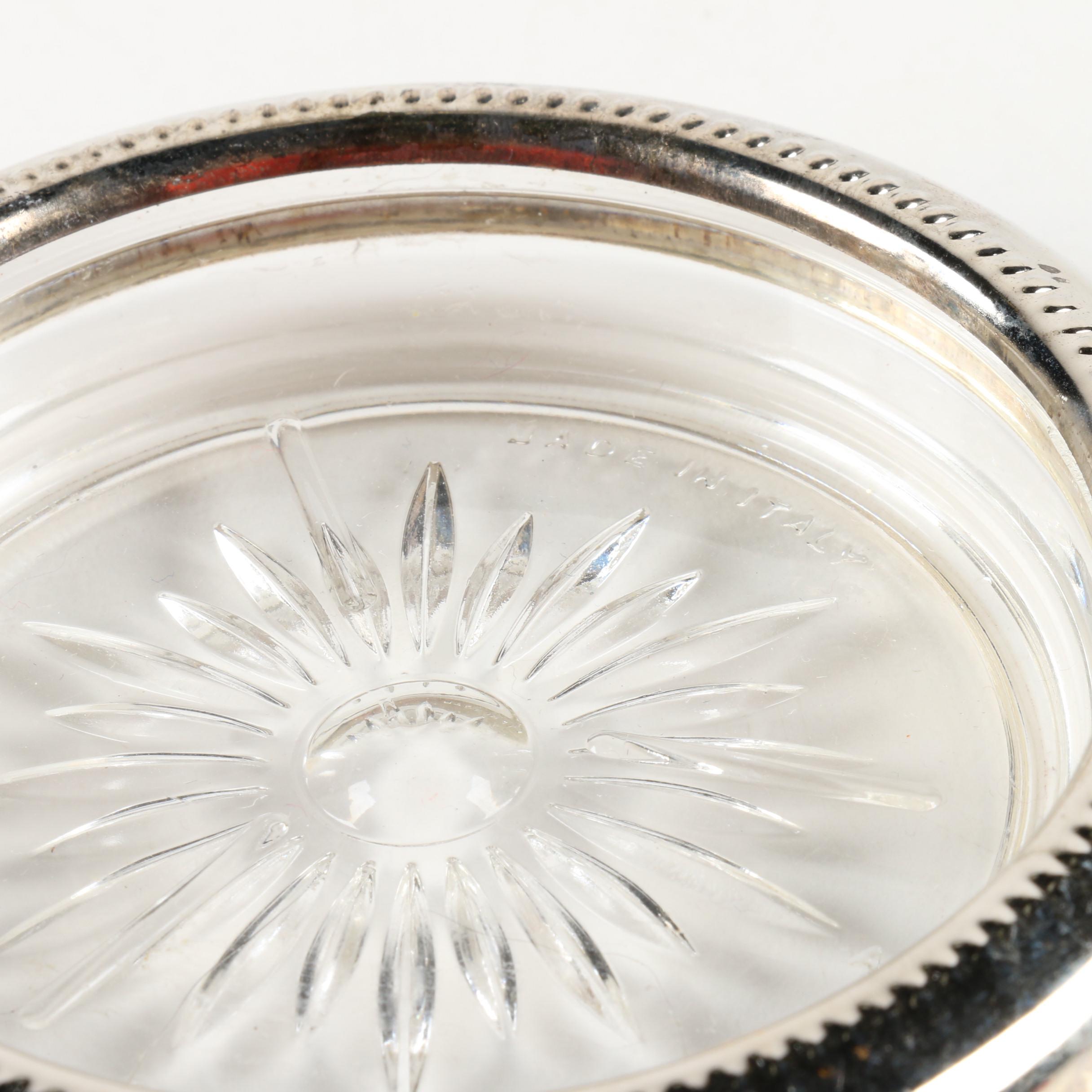 Edwardian Style Silver Plate and Glass Claret Jug with Coasters