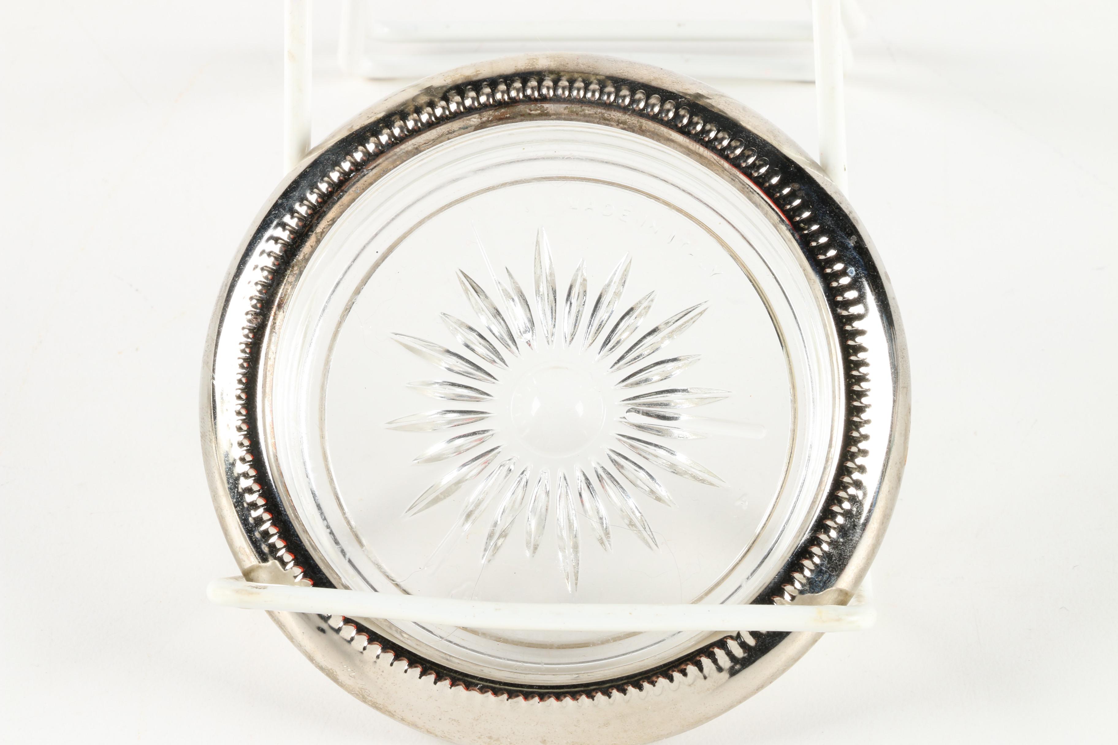 Edwardian Style Silver Plate and Glass Claret Jug with Coasters