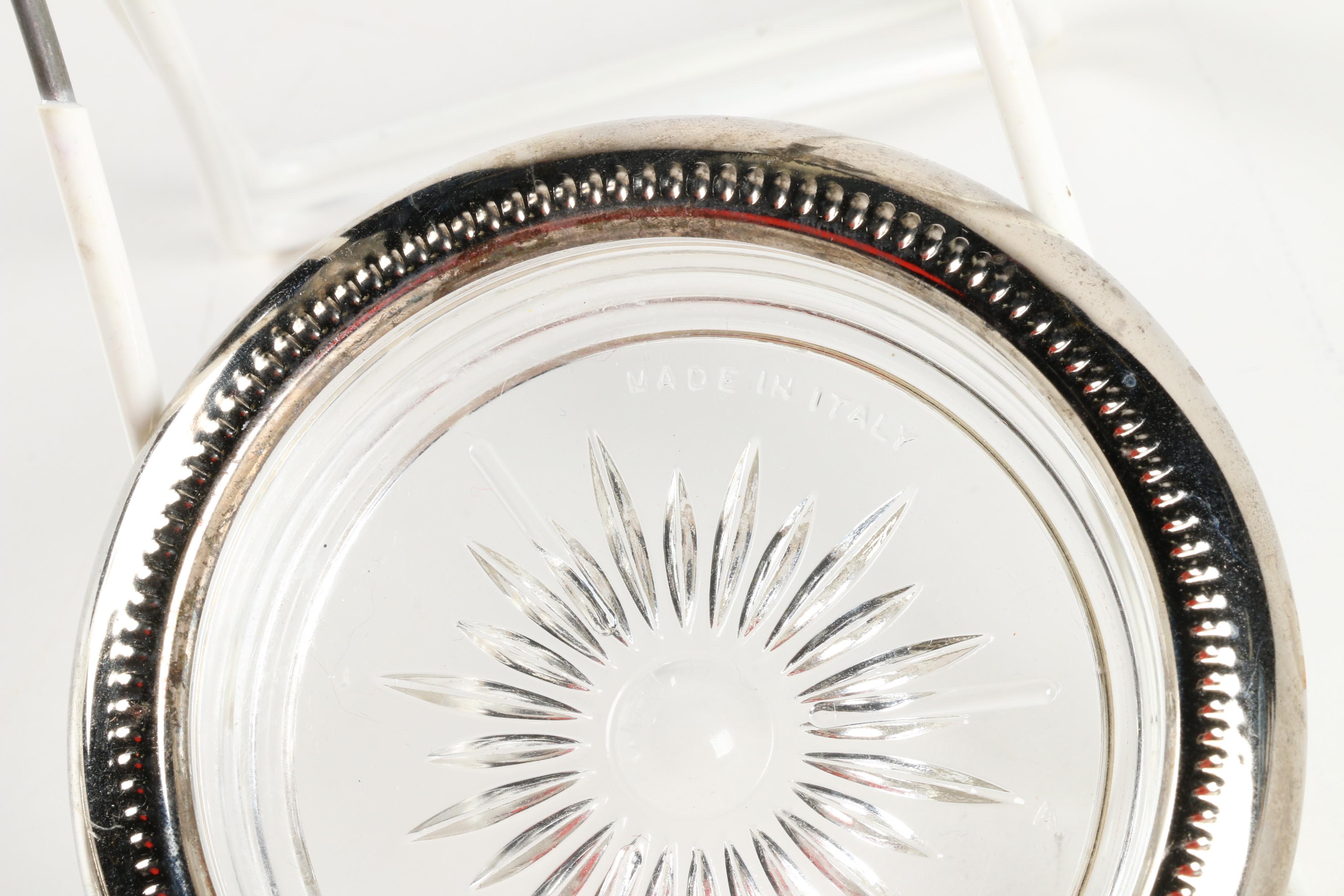 Edwardian Style Silver Plate and Glass Claret Jug with Coasters