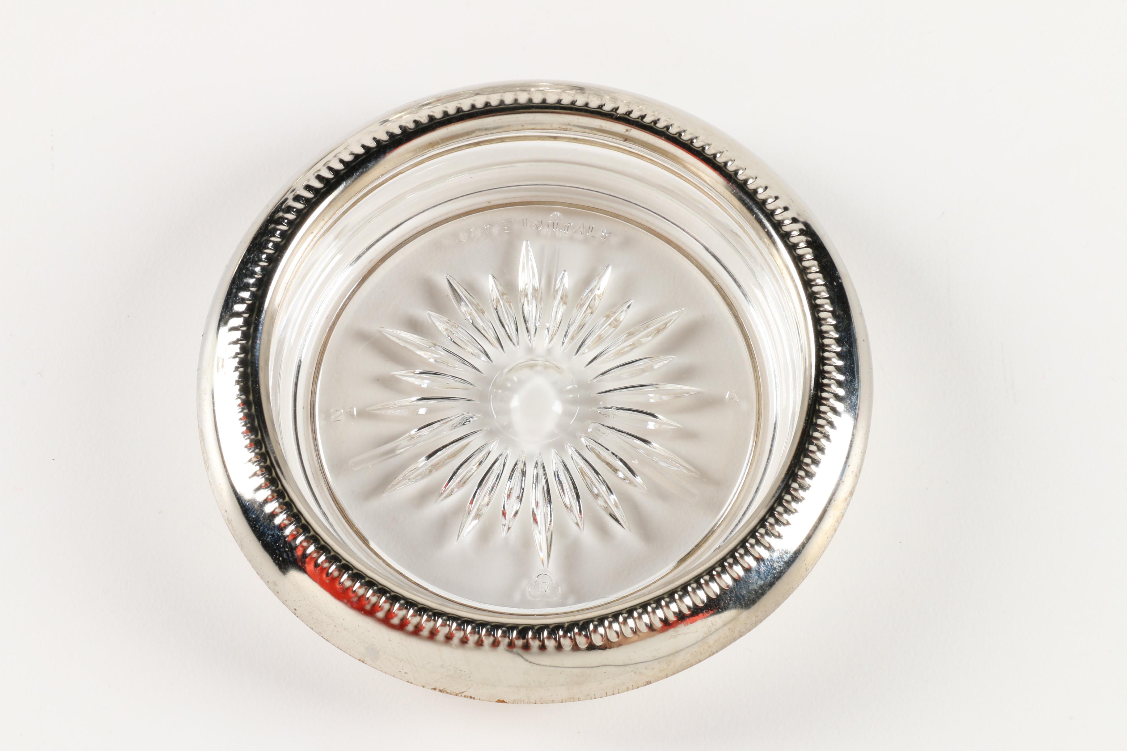 Edwardian Style Silver Plate and Glass Claret Jug with Coasters