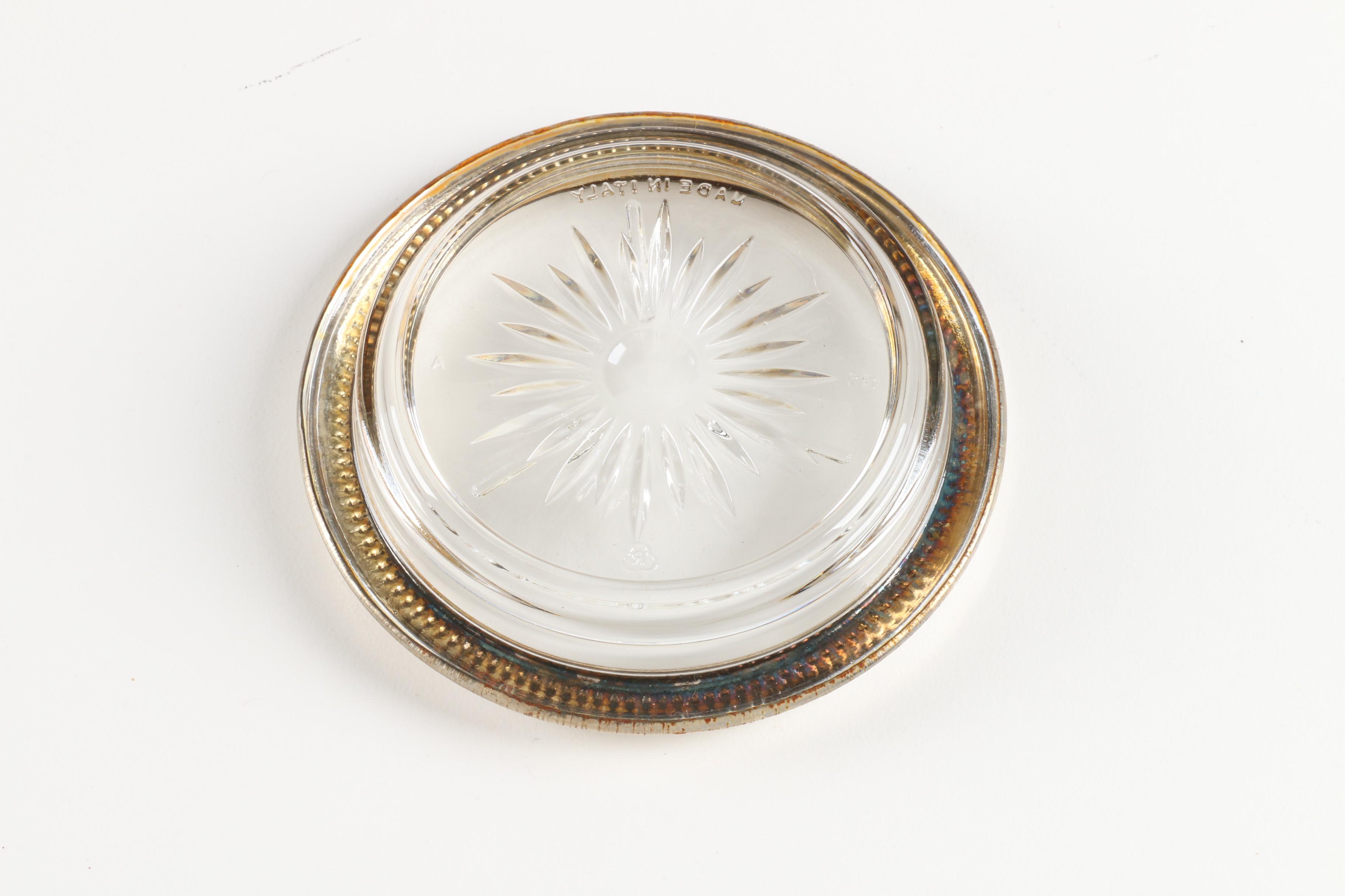 Edwardian Style Silver Plate and Glass Claret Jug with Coasters