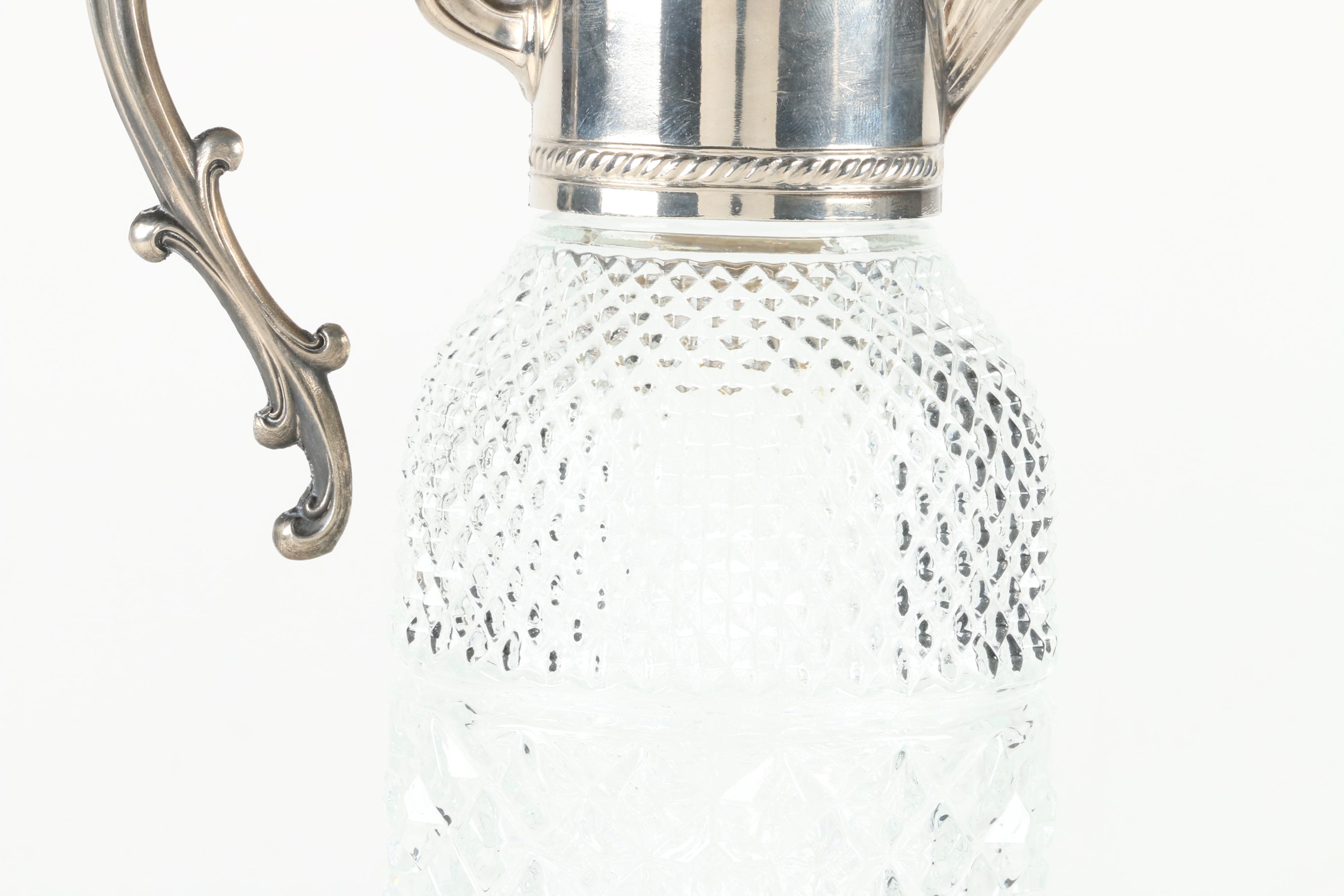 Edwardian Style Silver Plate and Glass Claret Jug with Coasters