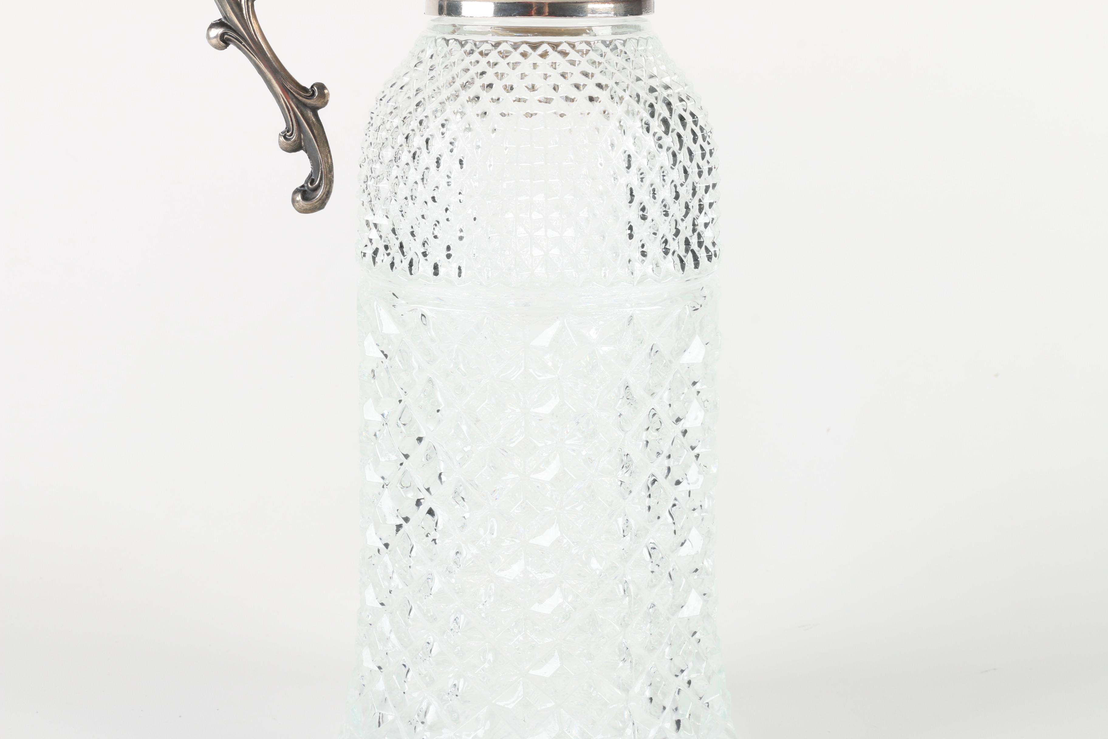 Edwardian Style Silver Plate and Glass Claret Jug with Coasters