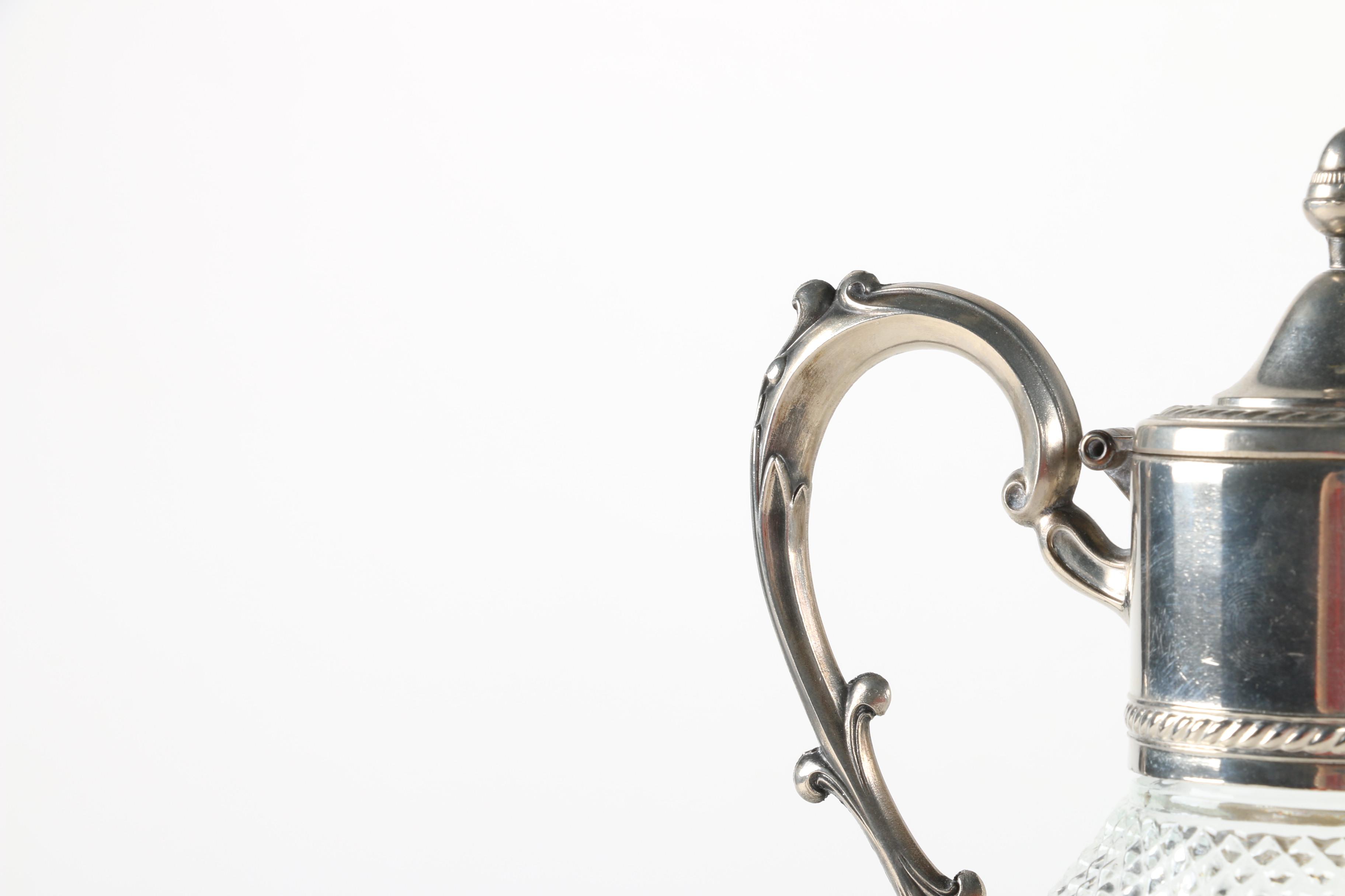Edwardian Style Silver Plate and Glass Claret Jug with Coasters