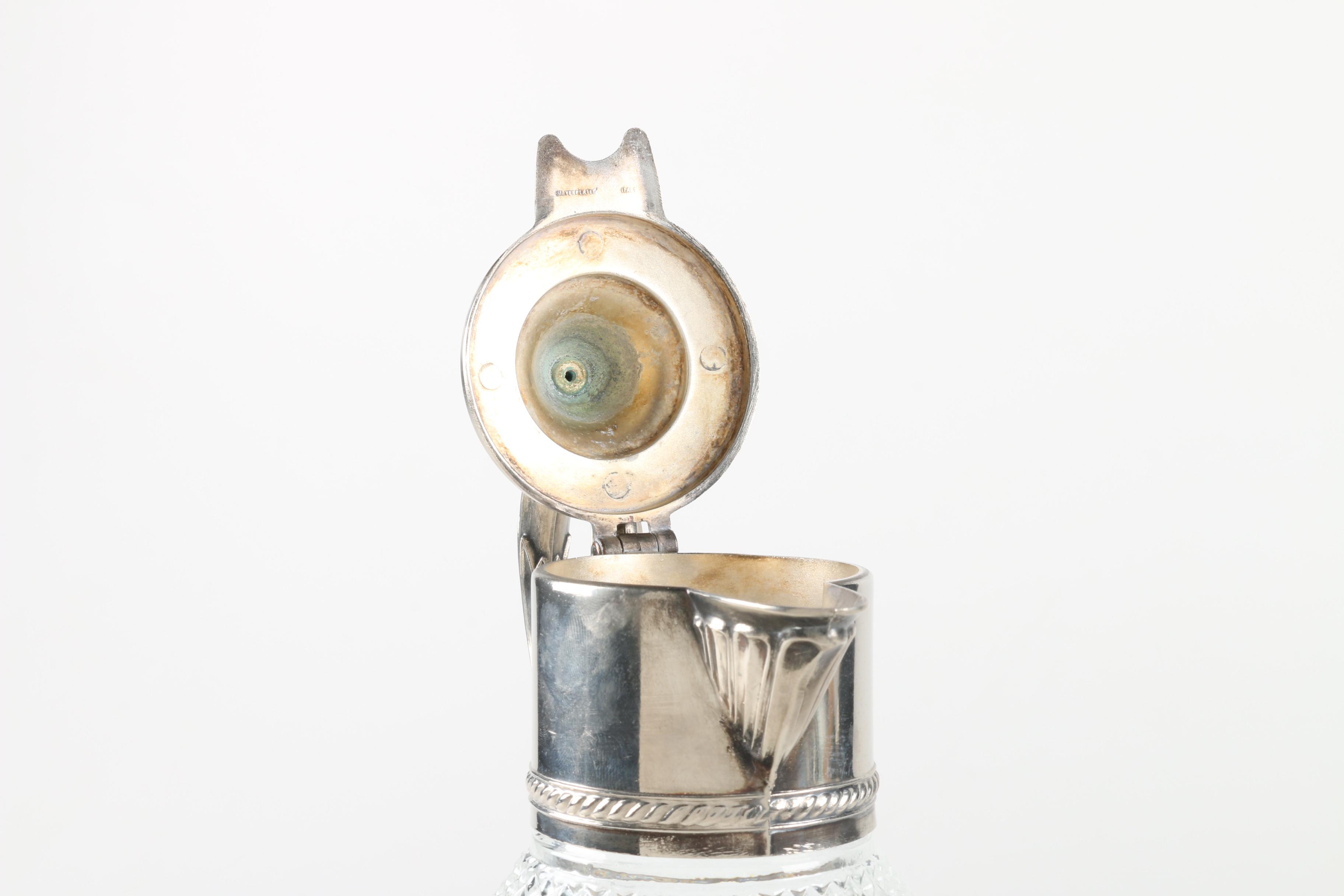 Edwardian Style Silver Plate and Glass Claret Jug with Coasters