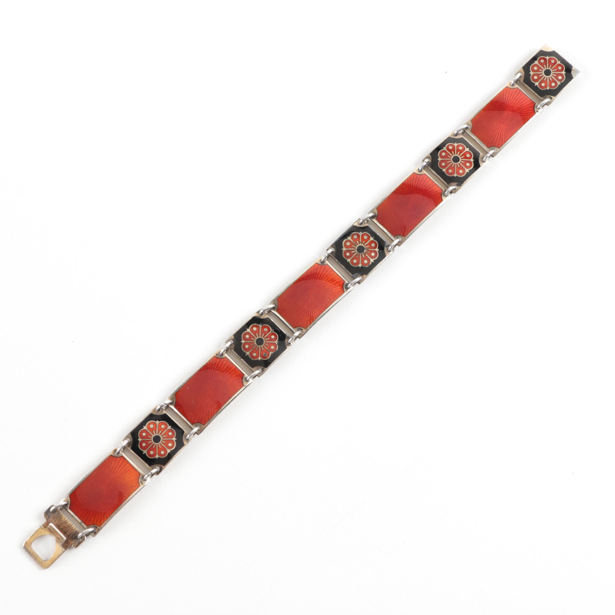 David-Andersen Sterling Silver Guilloché Enamel Bracelet from Norway