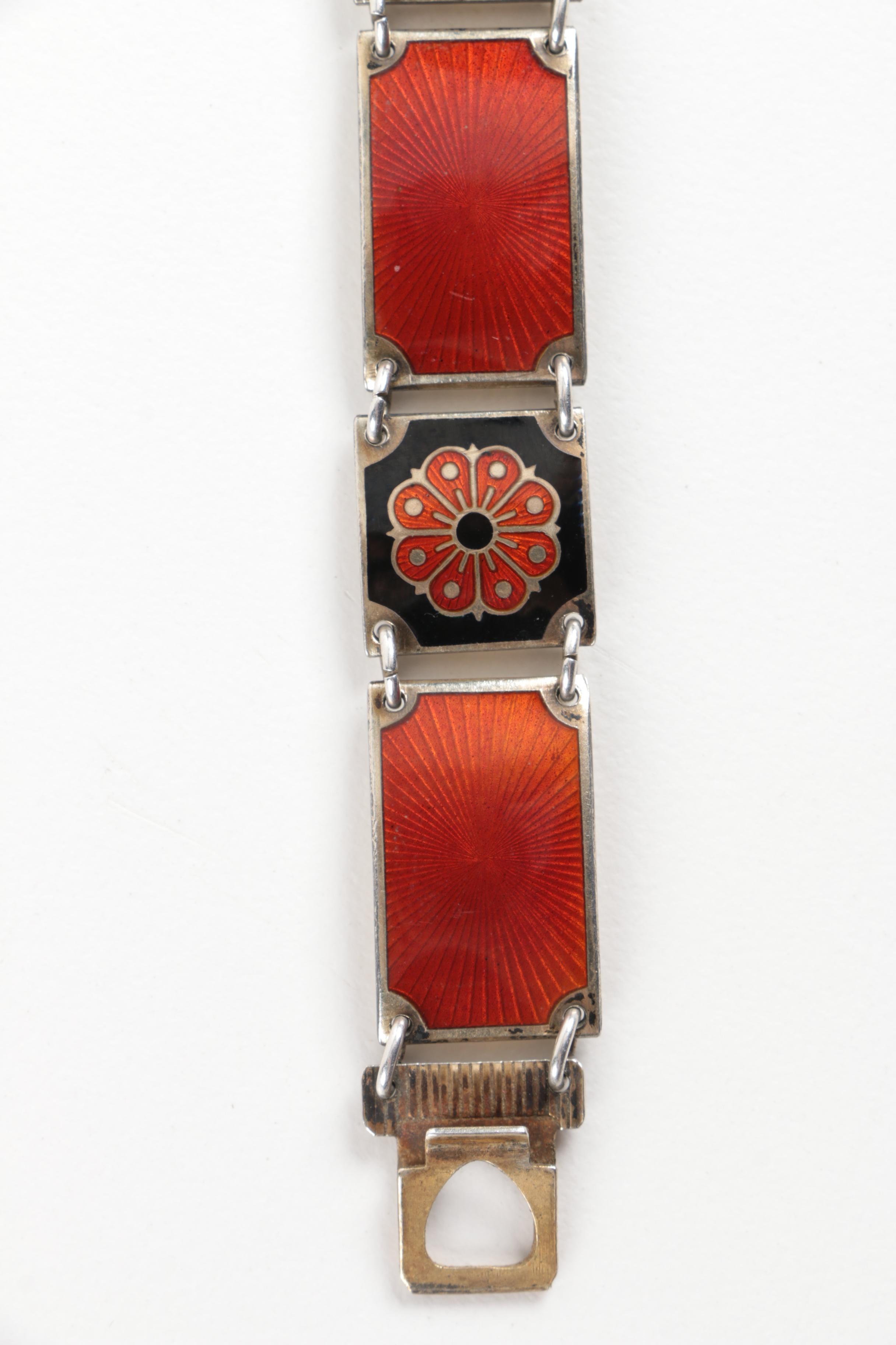 David-Andersen Sterling Silver Guilloché Enamel Bracelet from Norway