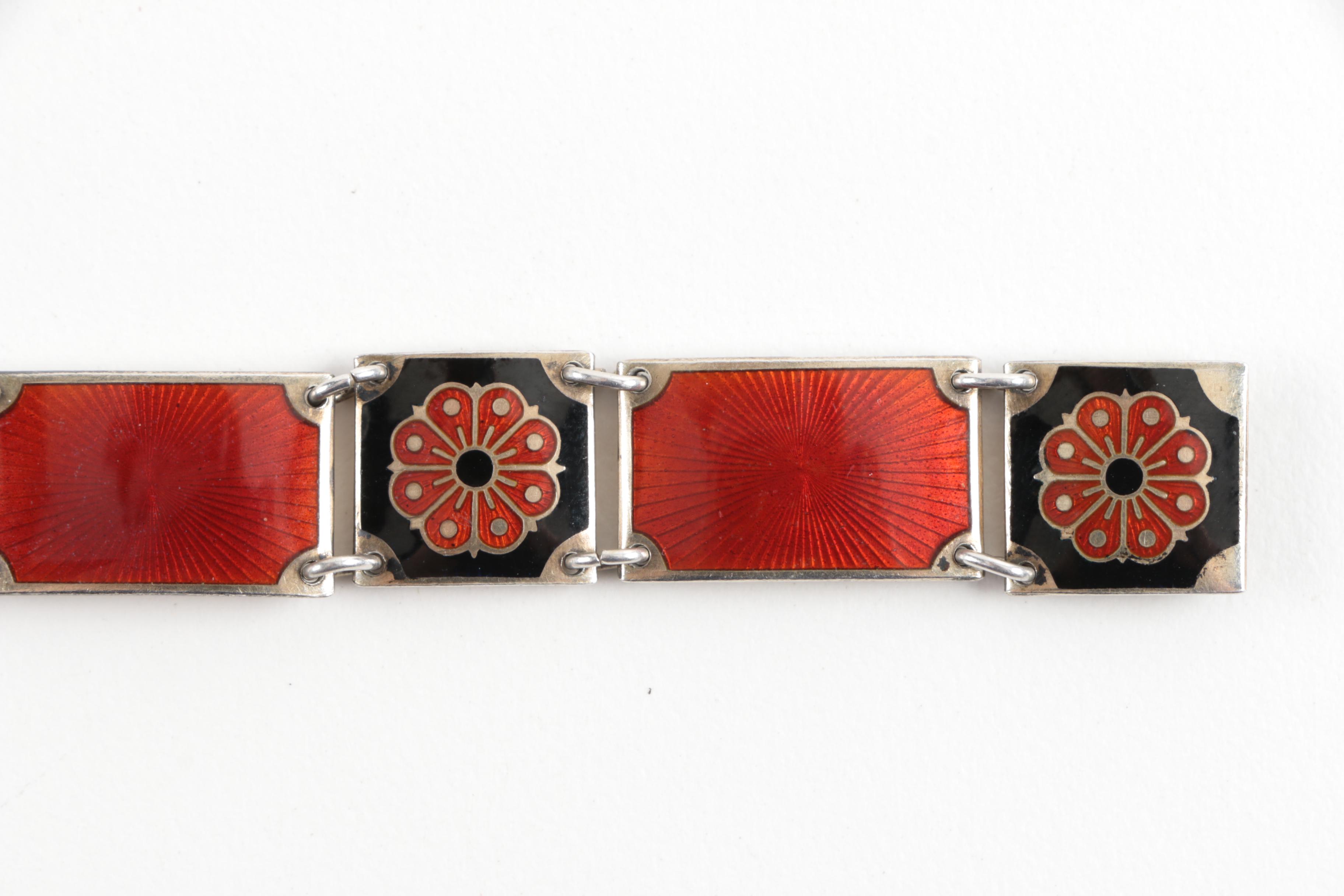 David-Andersen Sterling Silver Guilloché Enamel Bracelet from Norway
