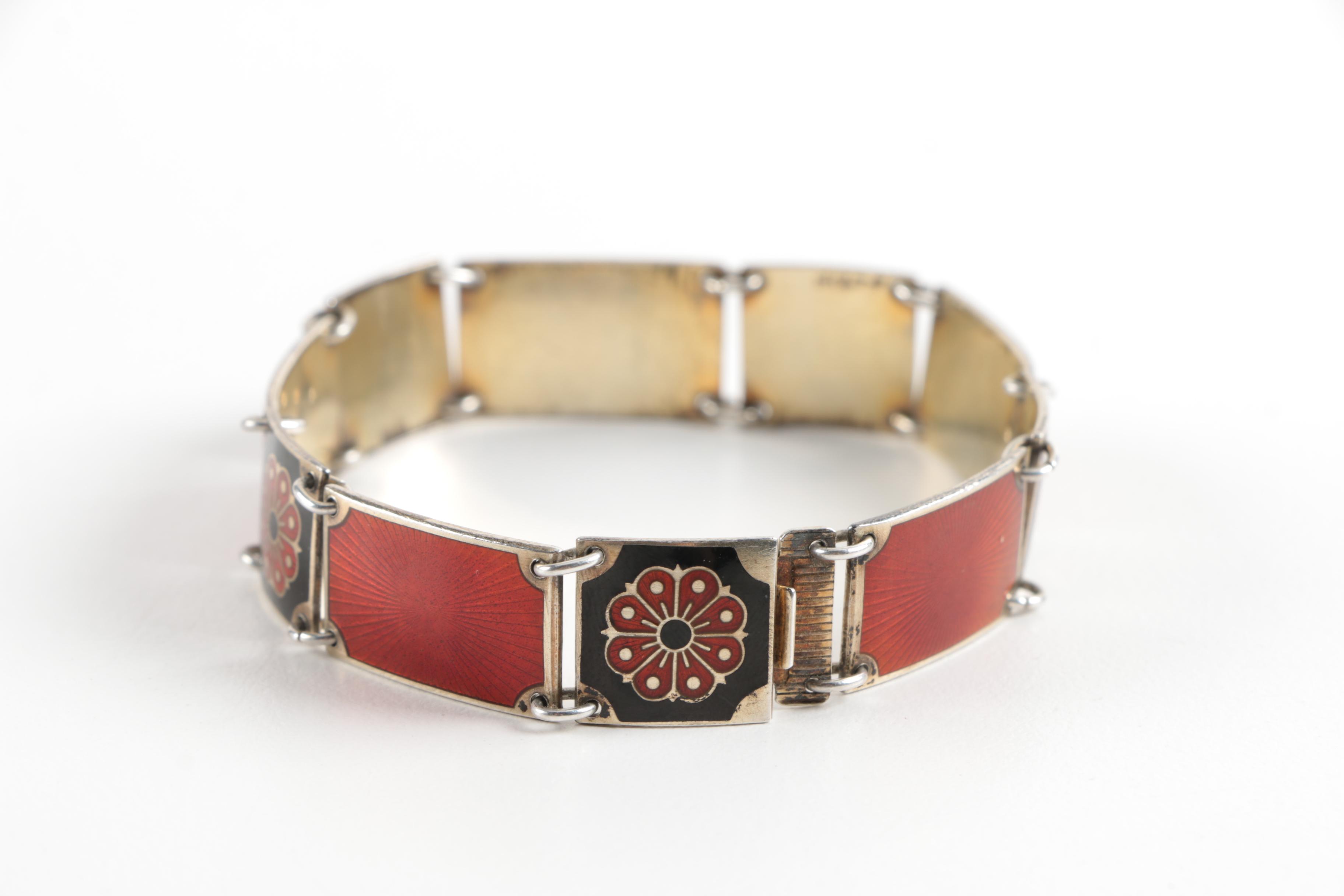 David-Andersen Sterling Silver Guilloché Enamel Bracelet from Norway