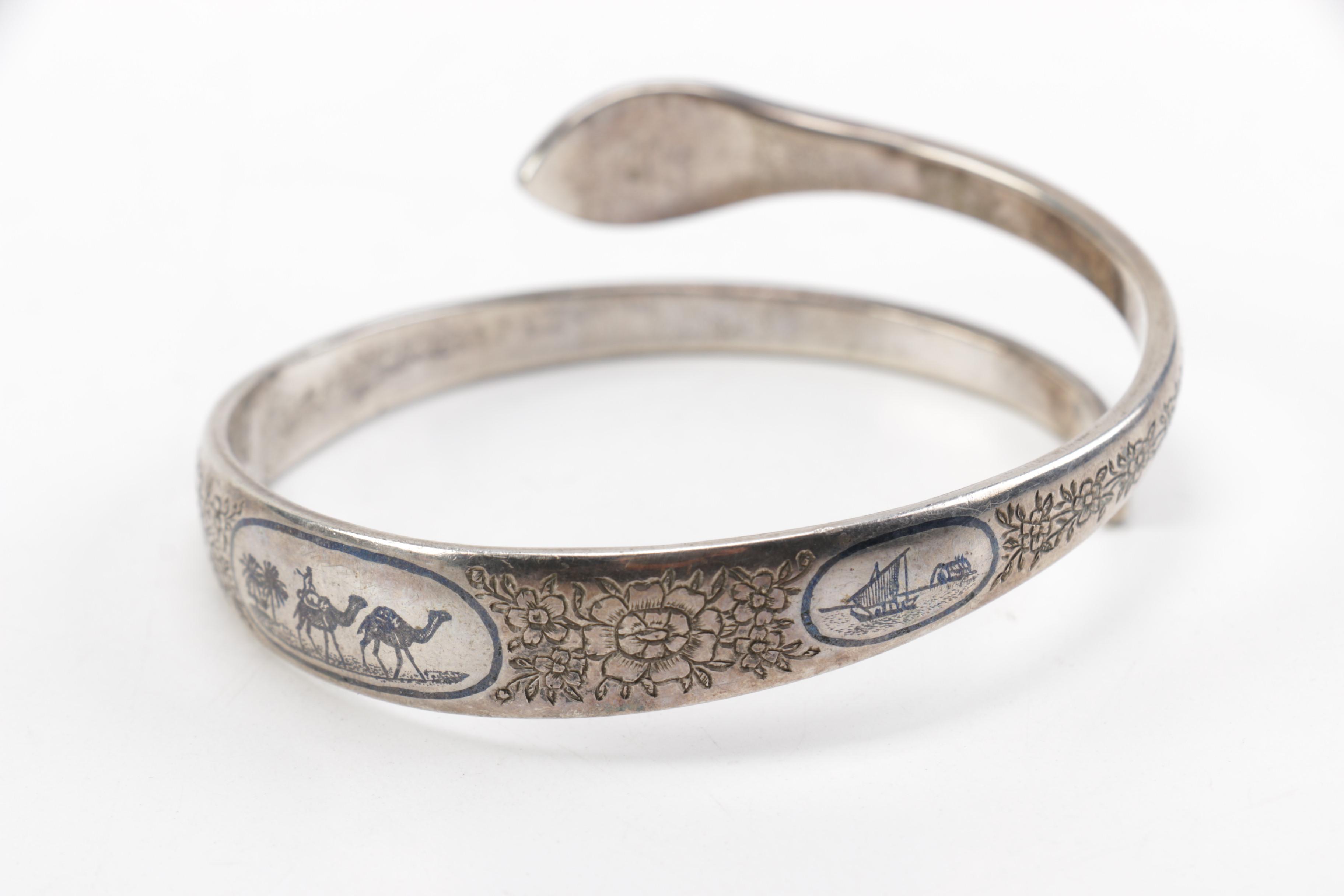 Circa 1960's Sterling Silver Bypass Bangle Snake Bracelet