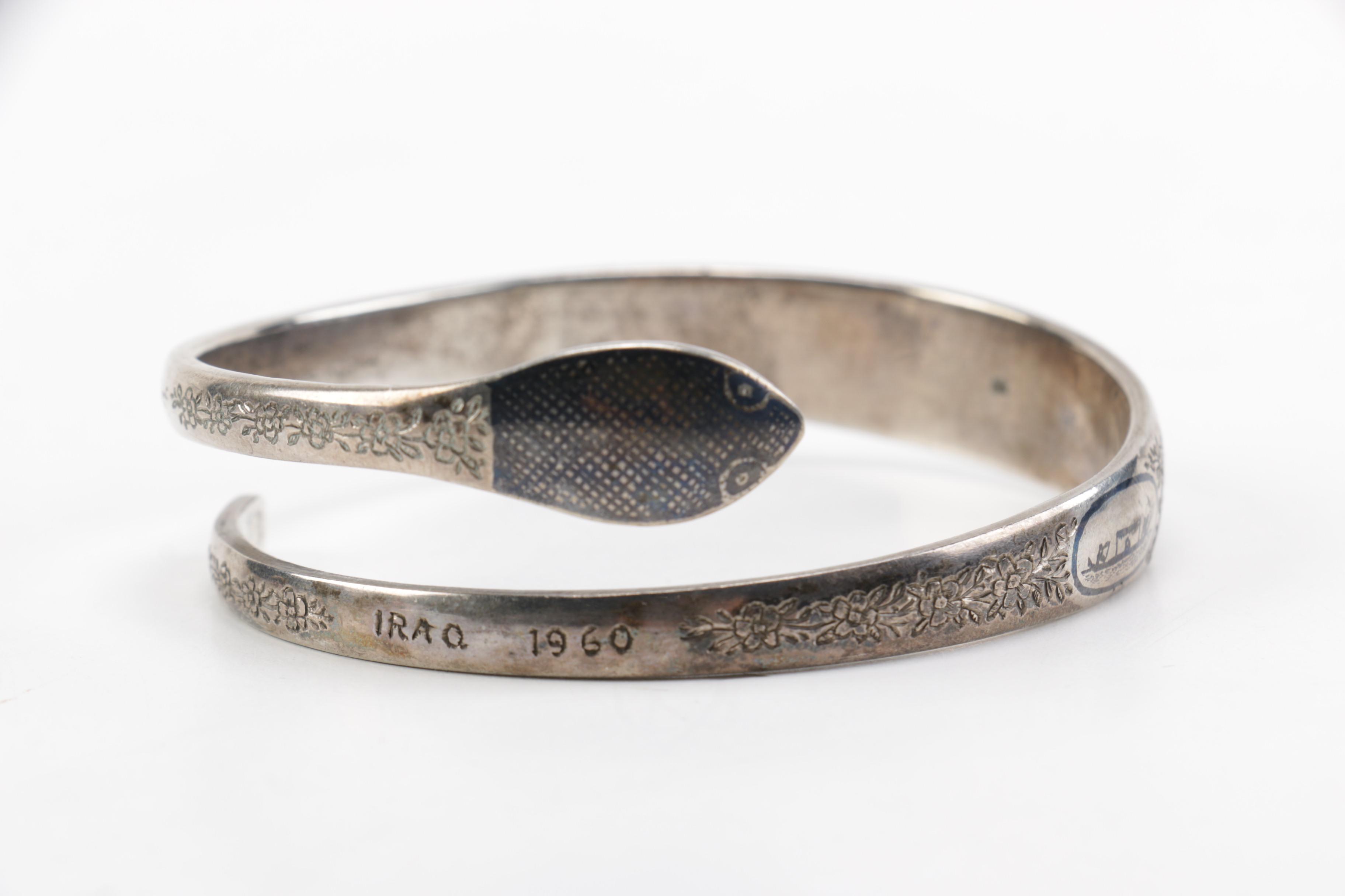 Circa 1960's Sterling Silver Bypass Bangle Snake Bracelet