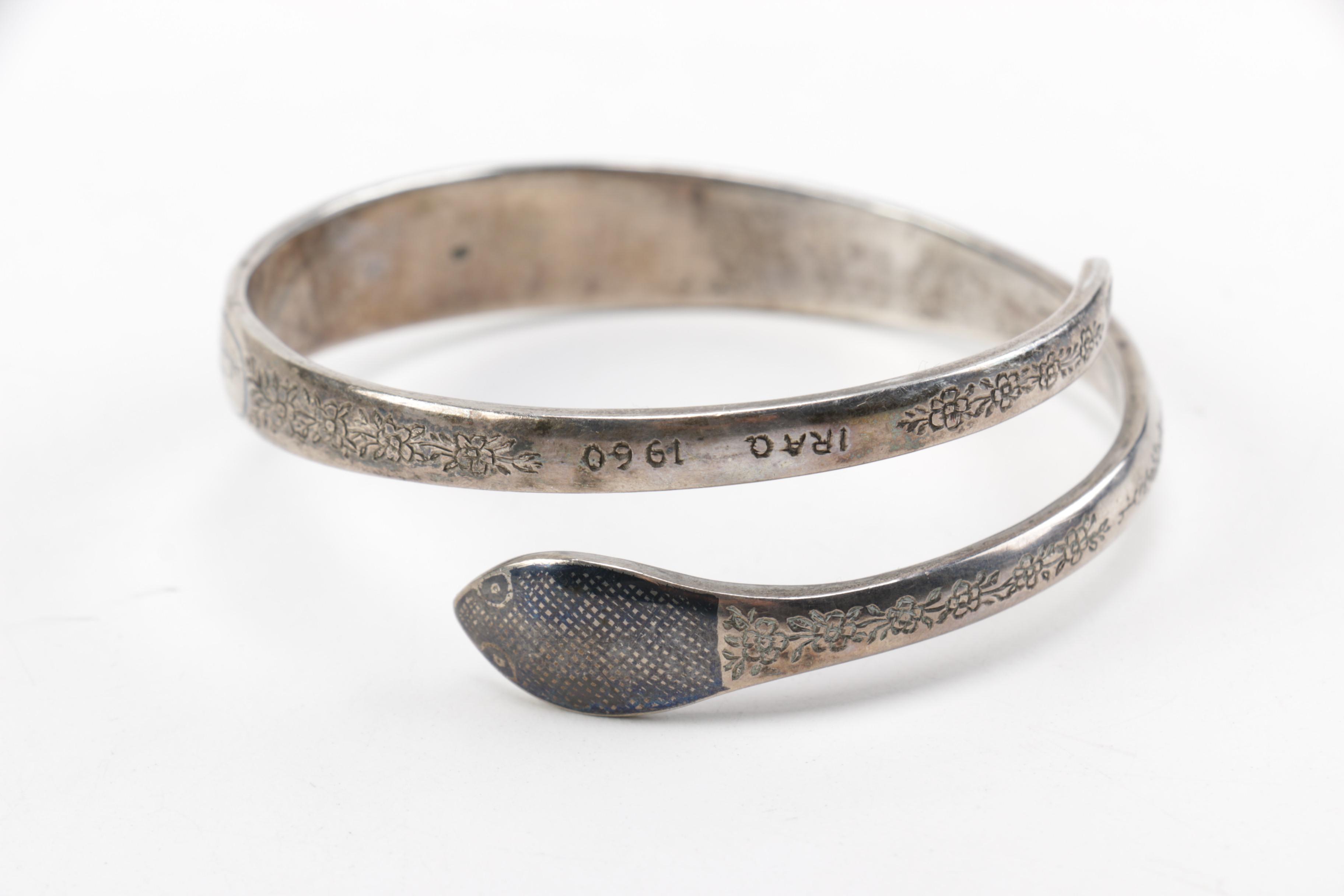 Circa 1960's Sterling Silver Bypass Bangle Snake Bracelet