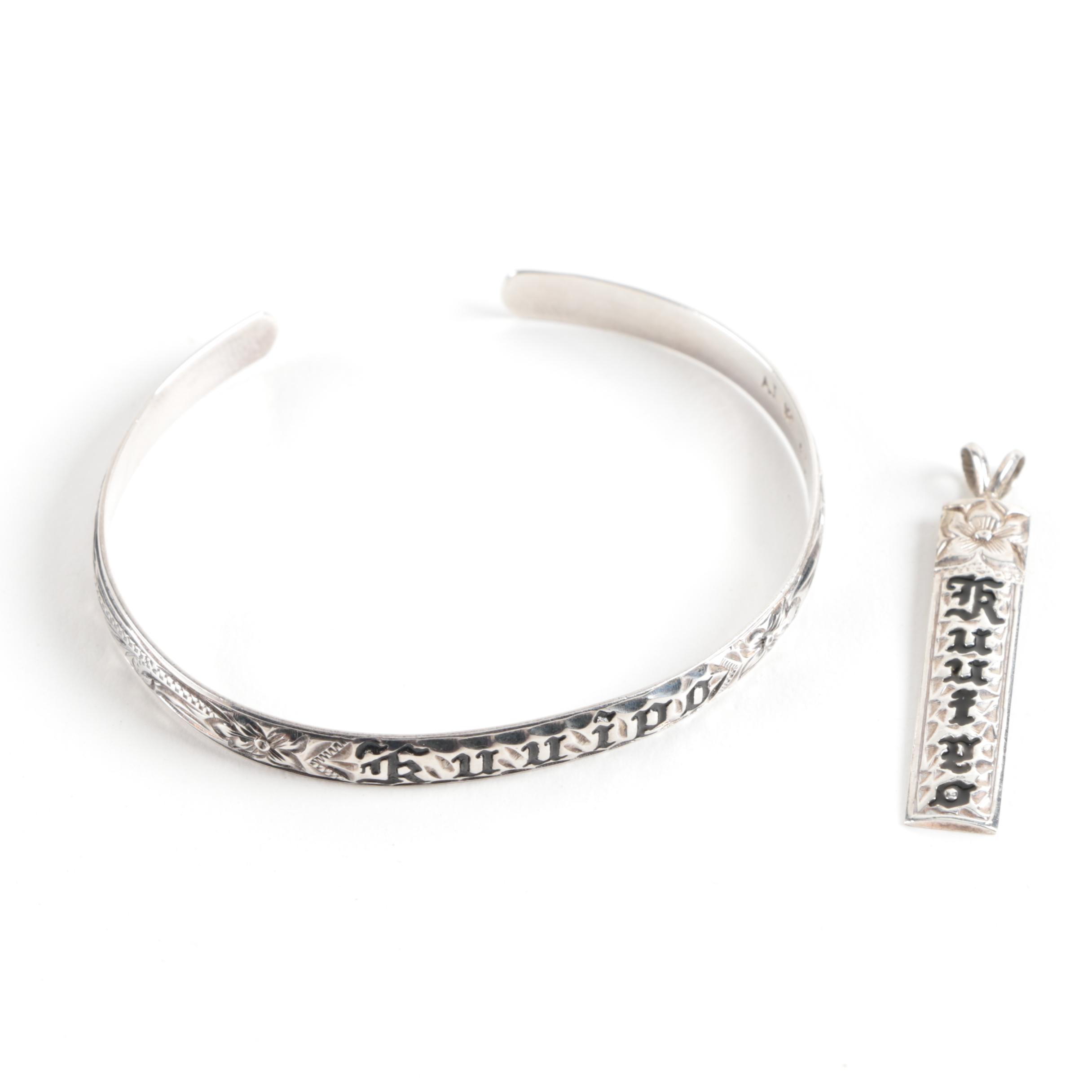 Ku'uipo Hawaiian Sterling Silver Bracelet and Pendant