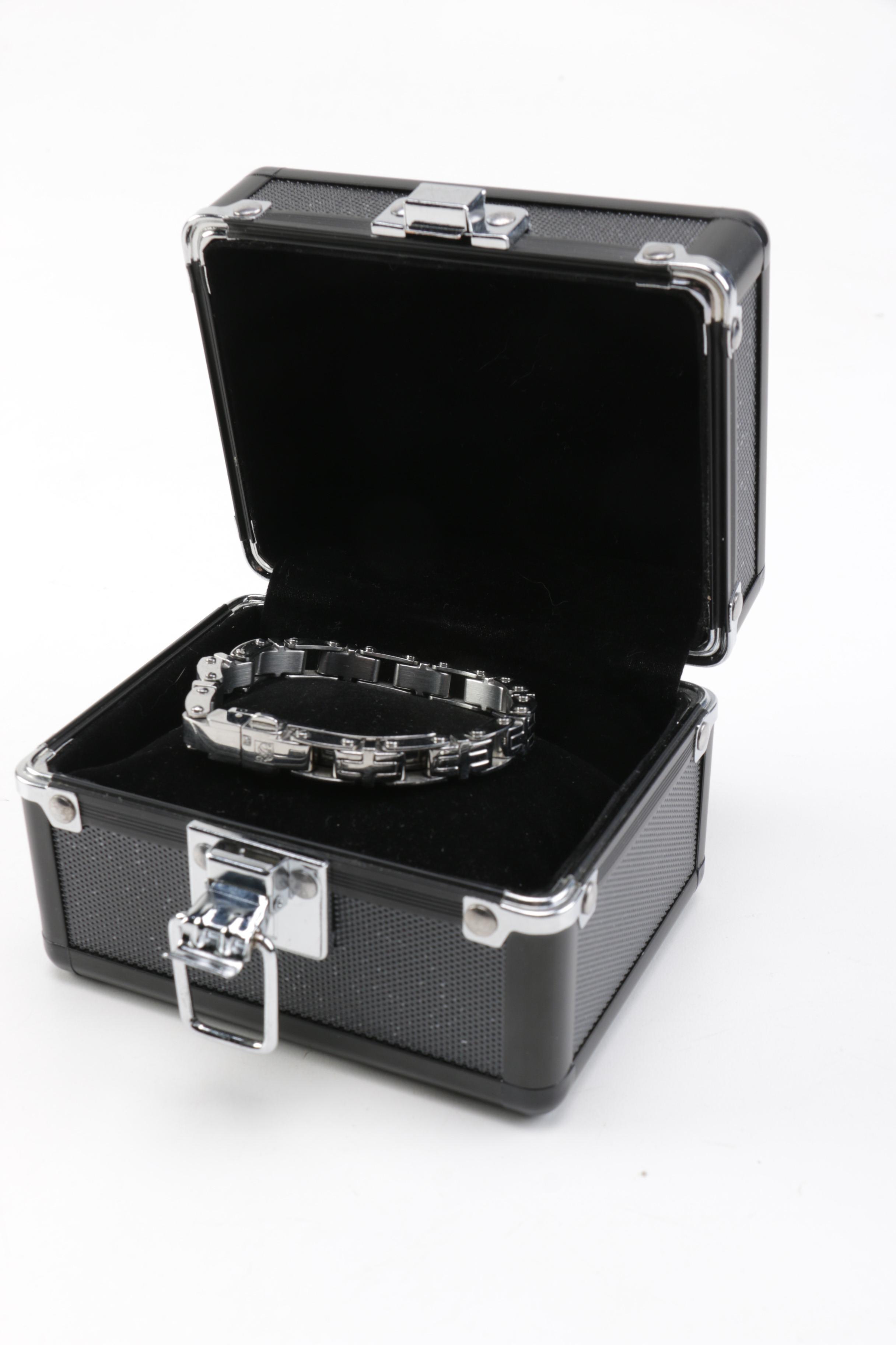 Russell Simmons Stainless Steel Bracelet and Cross Necklace with Boxes