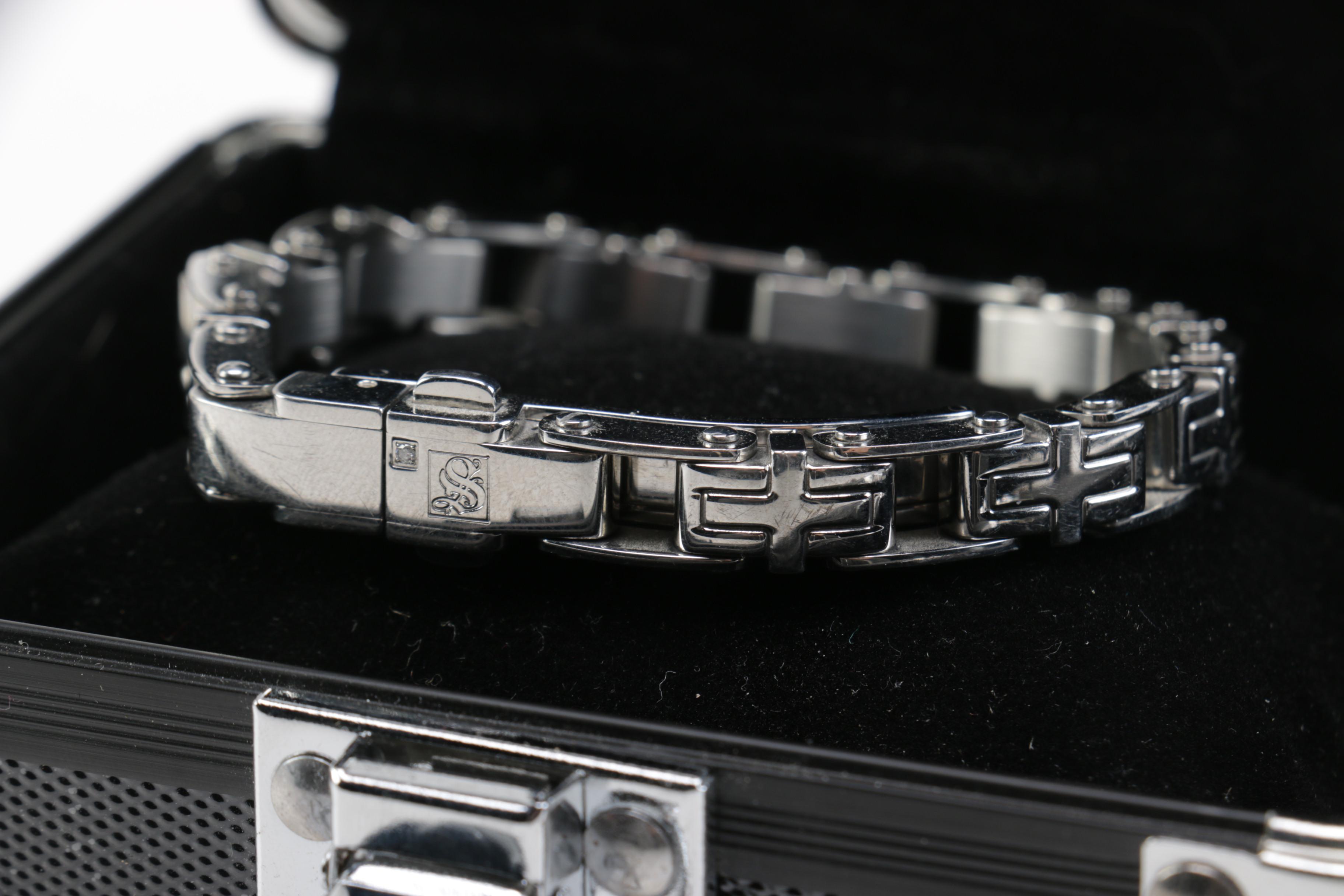 Russell Simmons Stainless Steel Bracelet and Cross Necklace with Boxes